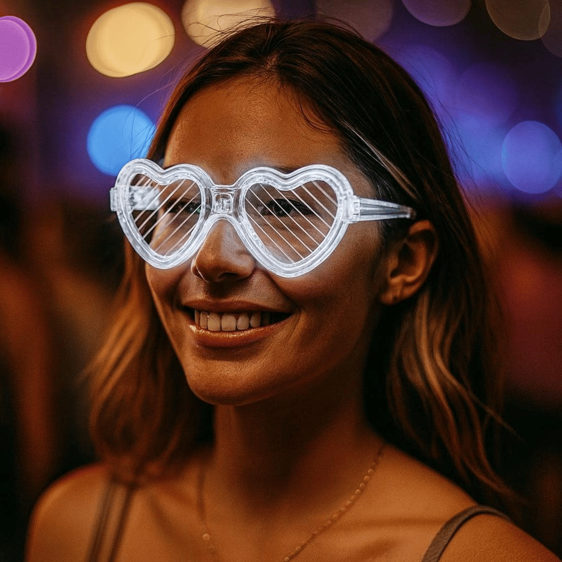 Beyaz Led Işıklı Kalp Gözlük – 3 Modlu Parti - Glow Gözlüğü Bx40