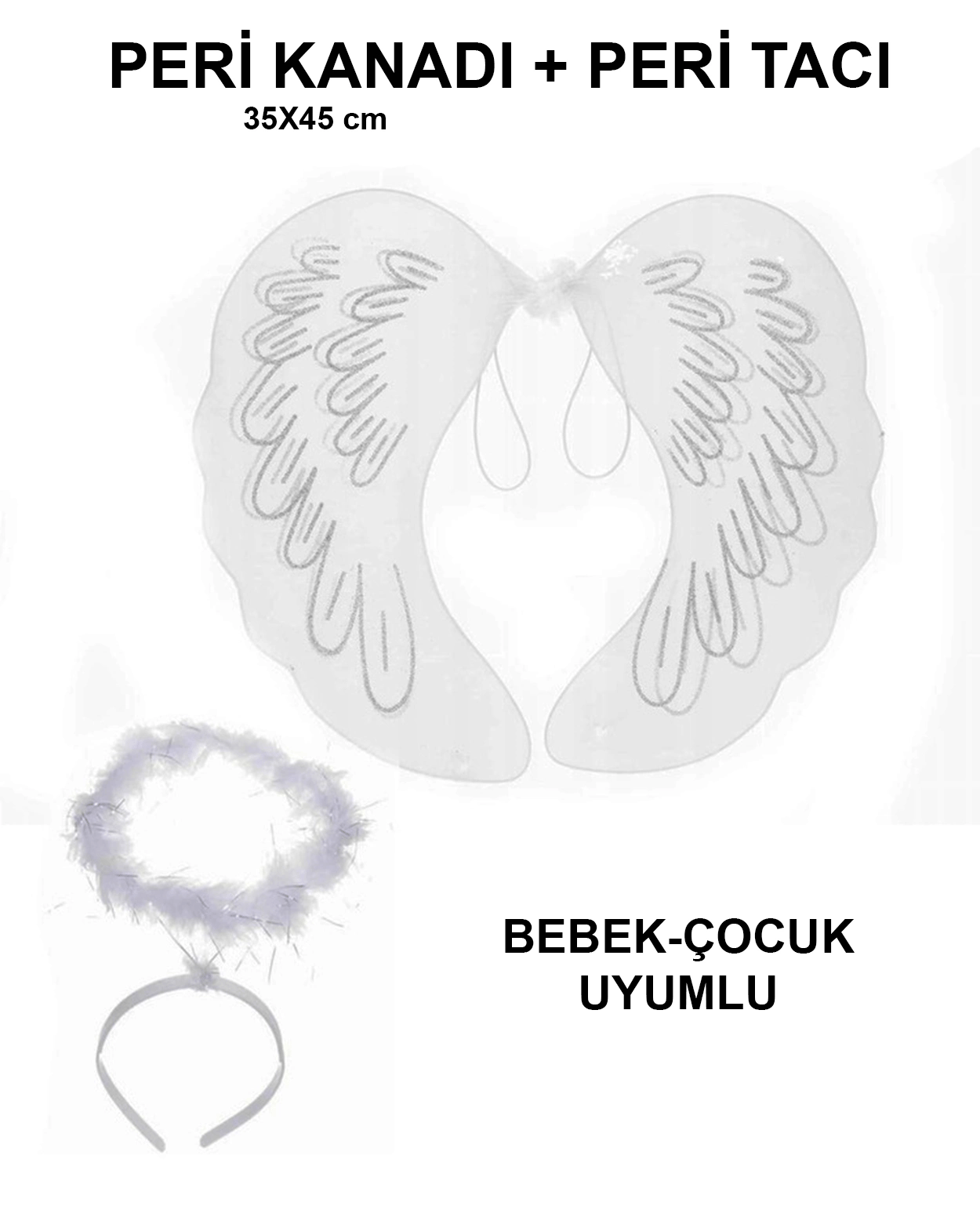 Beyaz Otrişli Dantel Tüllü Peri Kanadı Ve Peri Tacı Seti 45x40 Cm Bx40