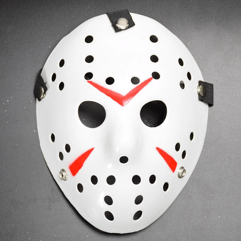 Beyaz Renk Kırmızı Çizgili Tam Yüz Hokey Jason Maskesi Hannibal Maskesi Bx40