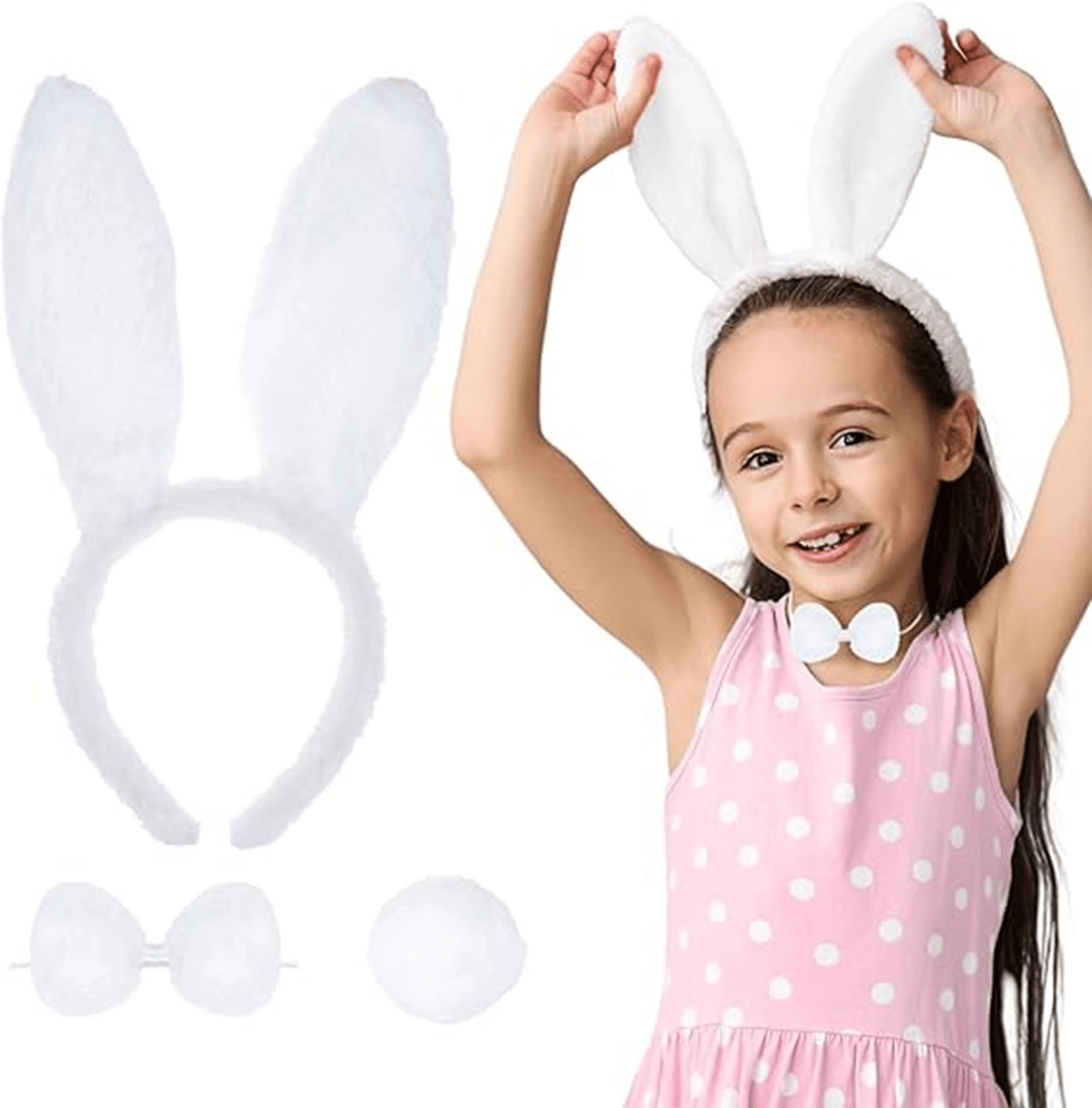 Beyaz Tavşan Kostüm Seti – Taç, Papyon, Kuyruk (12’li Paket) Bx40