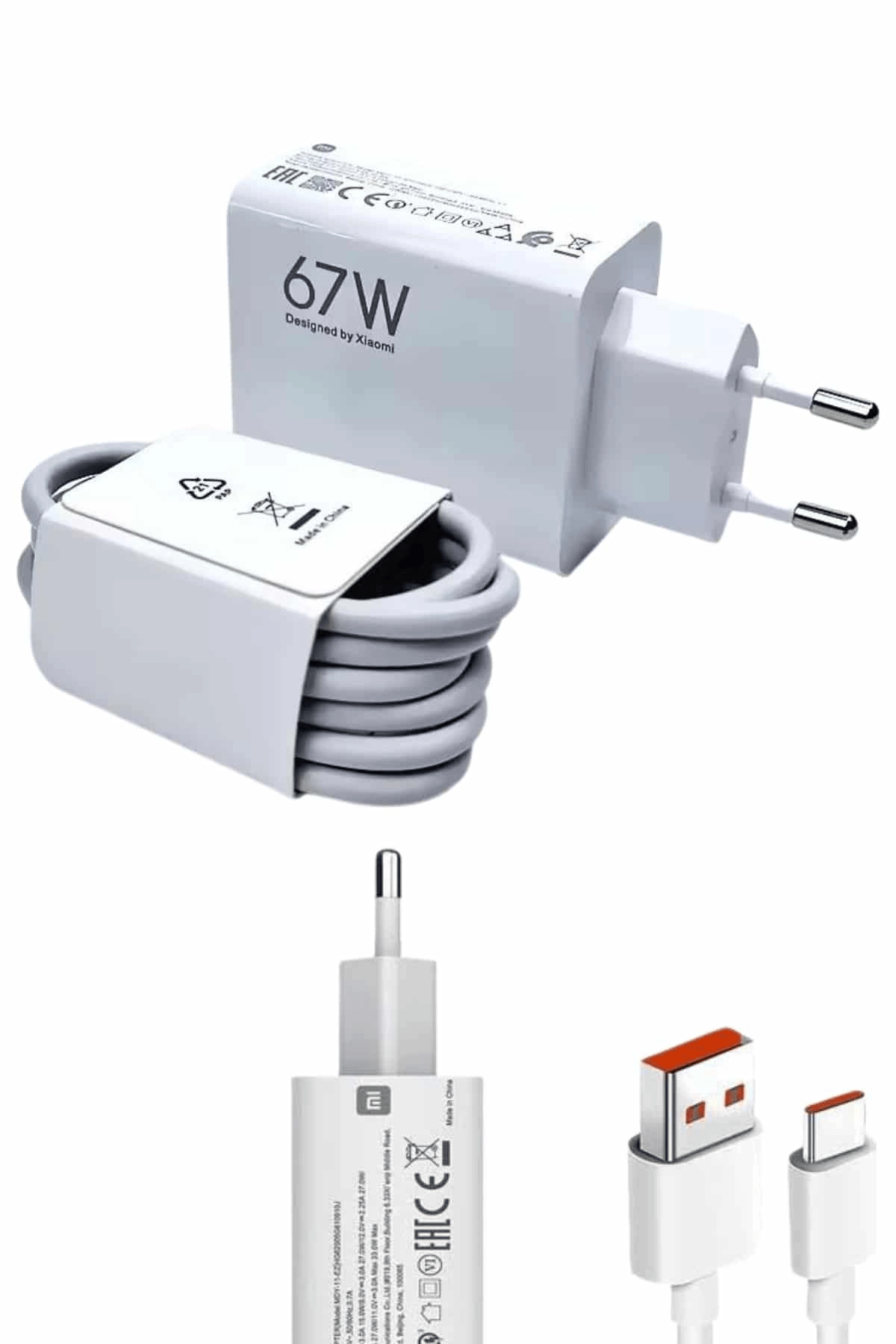 Beyaz Ultra Plus Hızlı Şarj Seti Şarj Adaptörü ve Kablosu 67W