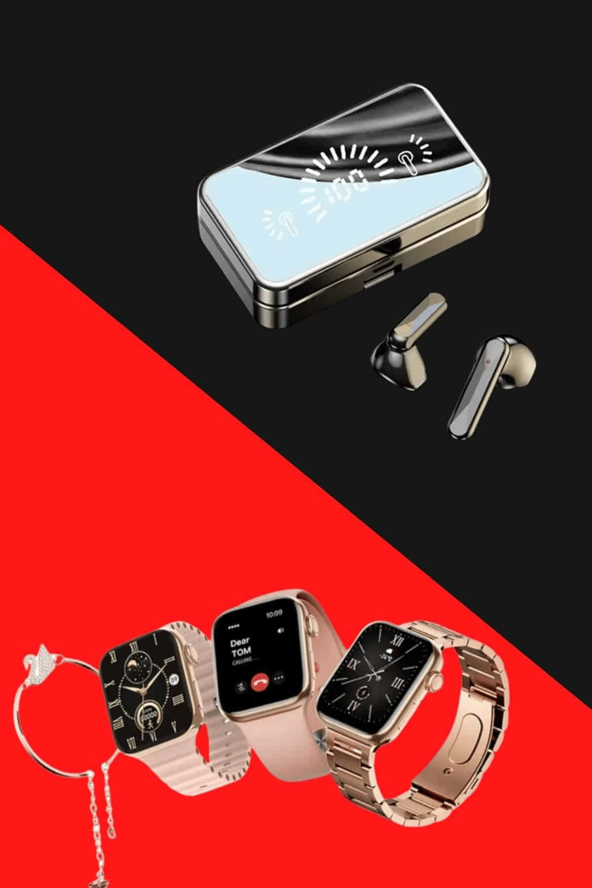 Bileklikli Amoled Ekran Akıllı Saat ve Dijital Göstergeli Kablosuz Bluetooth Kulaklık ANC/ ENC