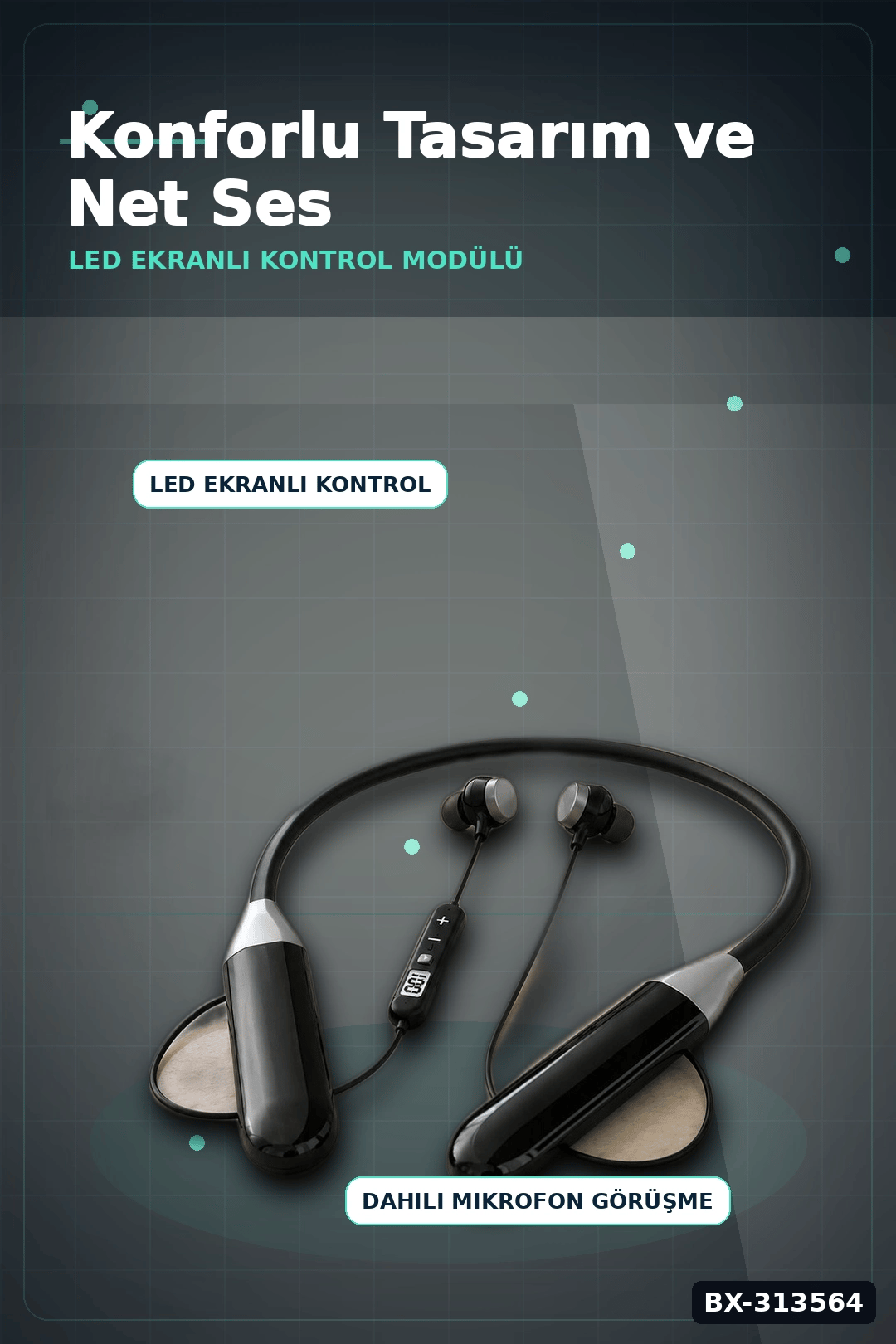 Bluetooth 4.0 Boyun Kulakligi Mikrofonlu Ses Kontrollu 400 Saat Bekleme Suresi 10m Menzil BX-313564