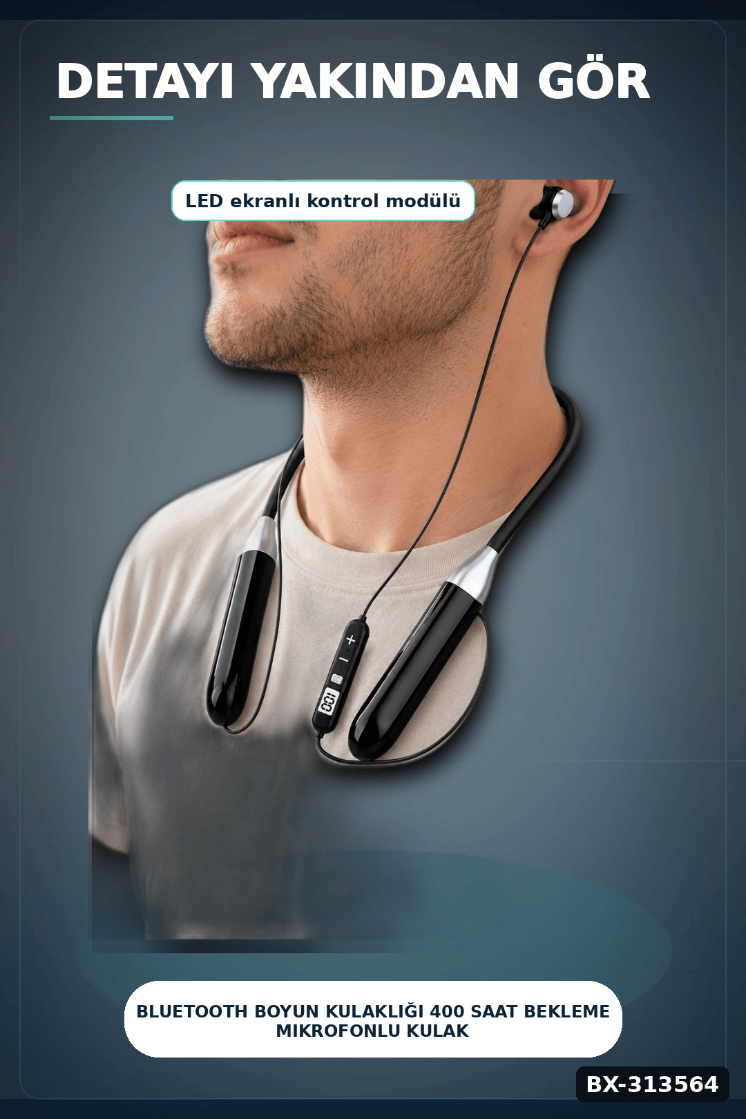 Bluetooth 4.0 Boyun Kulakligi Mikrofonlu Ses Kontrollu 400 Saat Bekleme Suresi 10m Menzil BX-313564