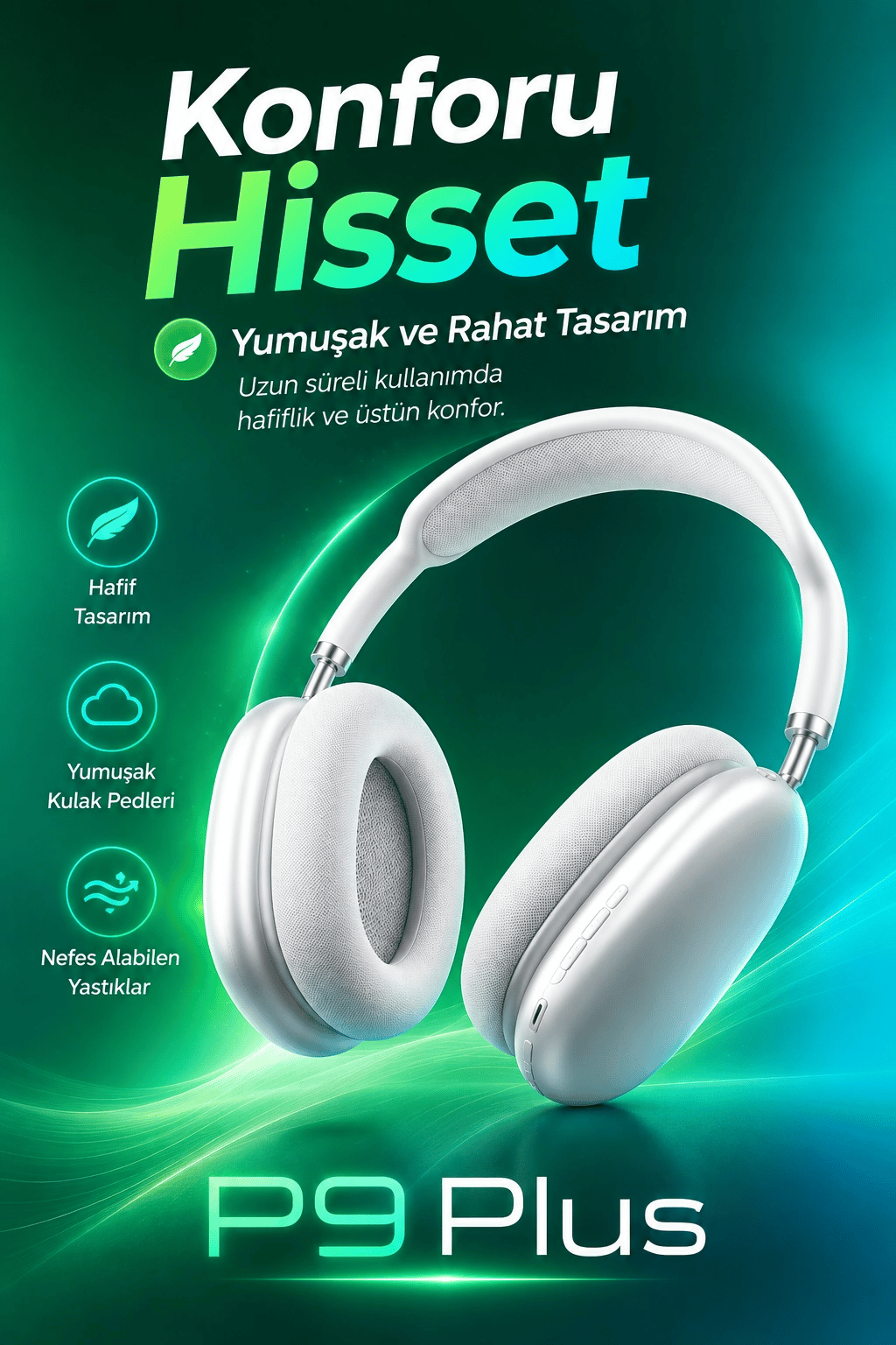 Bluetooth Bağlantılı Kulak Üstü Kulaklık Mikrofonlu Yumuşak Pedli Modern Tasarım