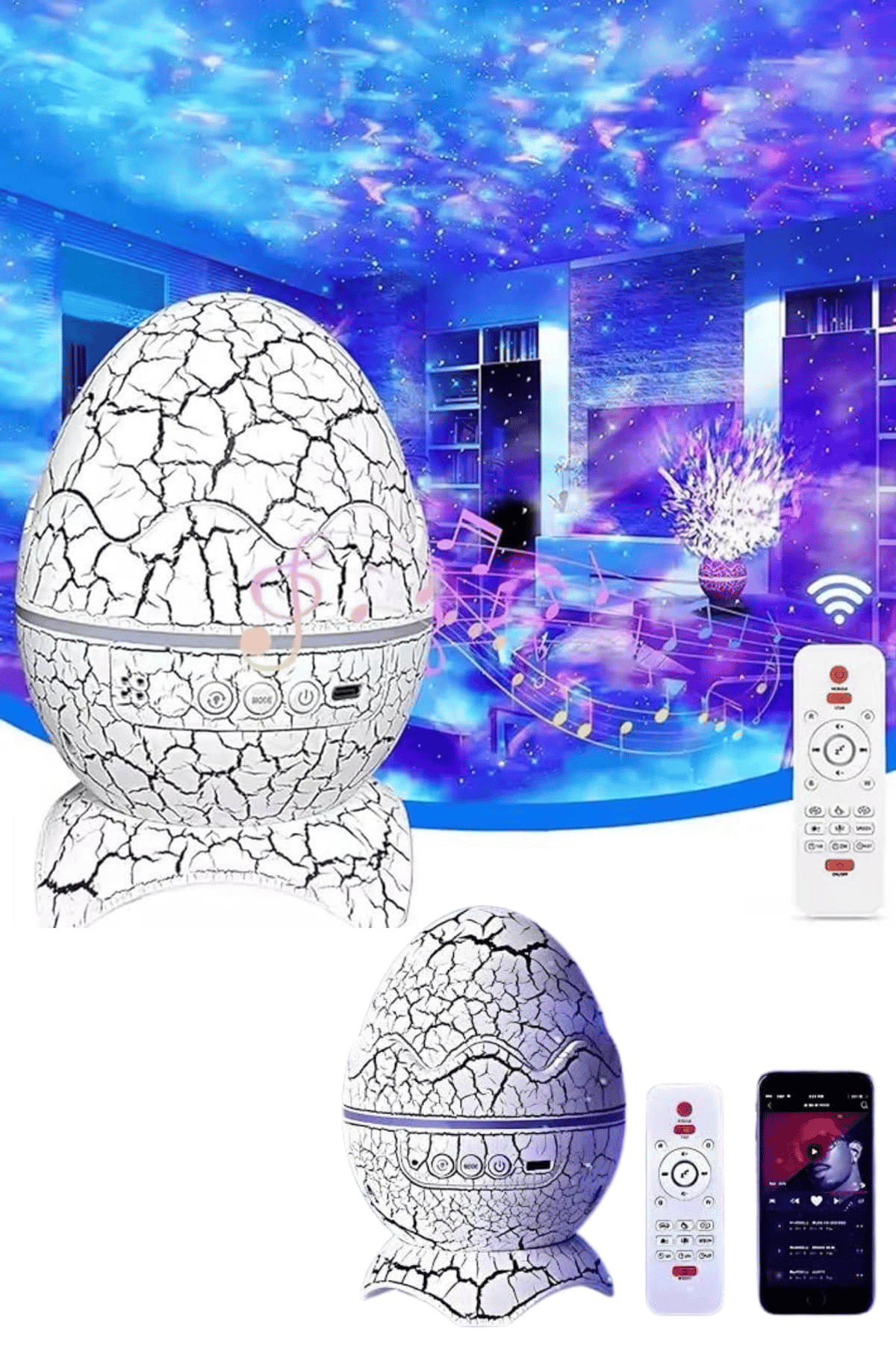 Bluetooth Hoparlör Dinozor Yumurtası Gece Masa Lambası Projektör
