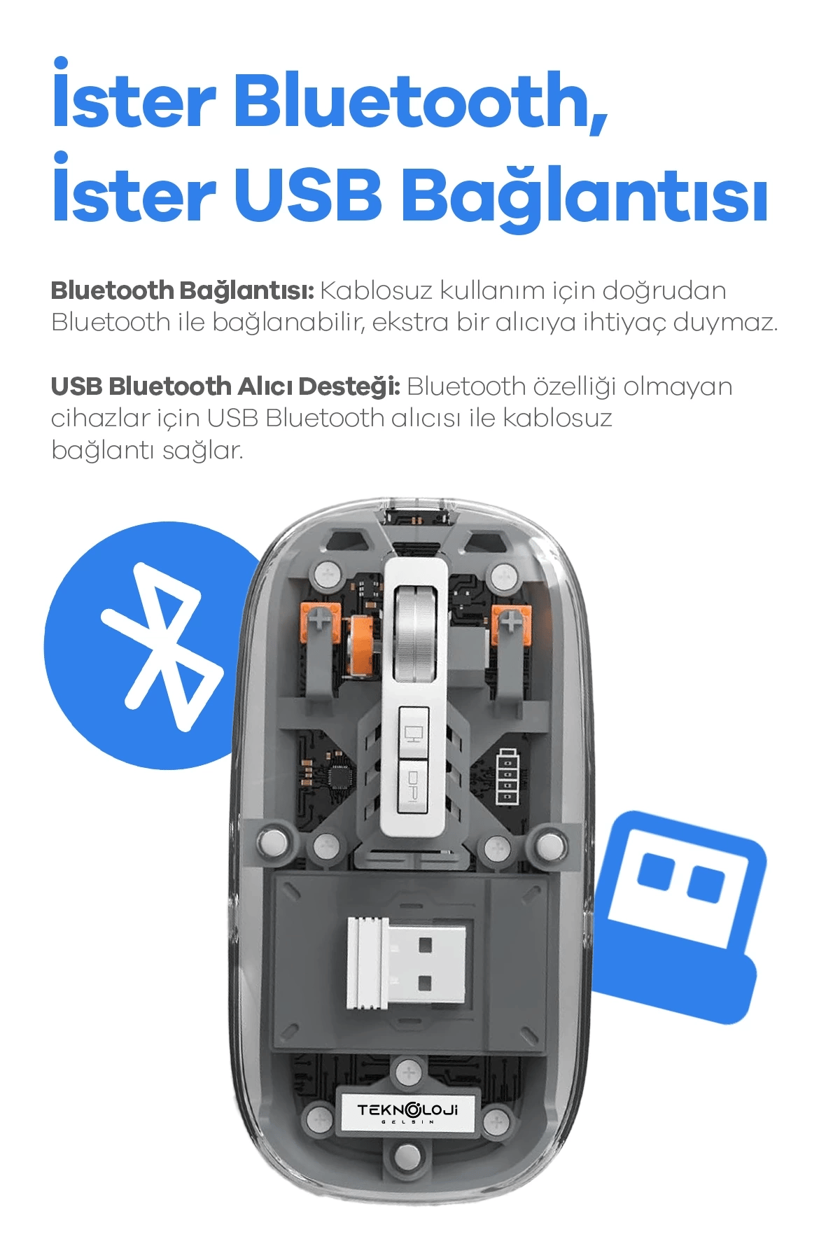 Bluetooth USB Çift Modlu Sessiz Mouse, Şeffaf Mıknatıslı Kapaklı, Type-C Şarjlı, DPI Ayarlı, Kablosuz 10m Çekim Mesafeli, Masaüstü Kısayol Tuşlu, Taşınabilir Şarjlı Mouse Turuncu