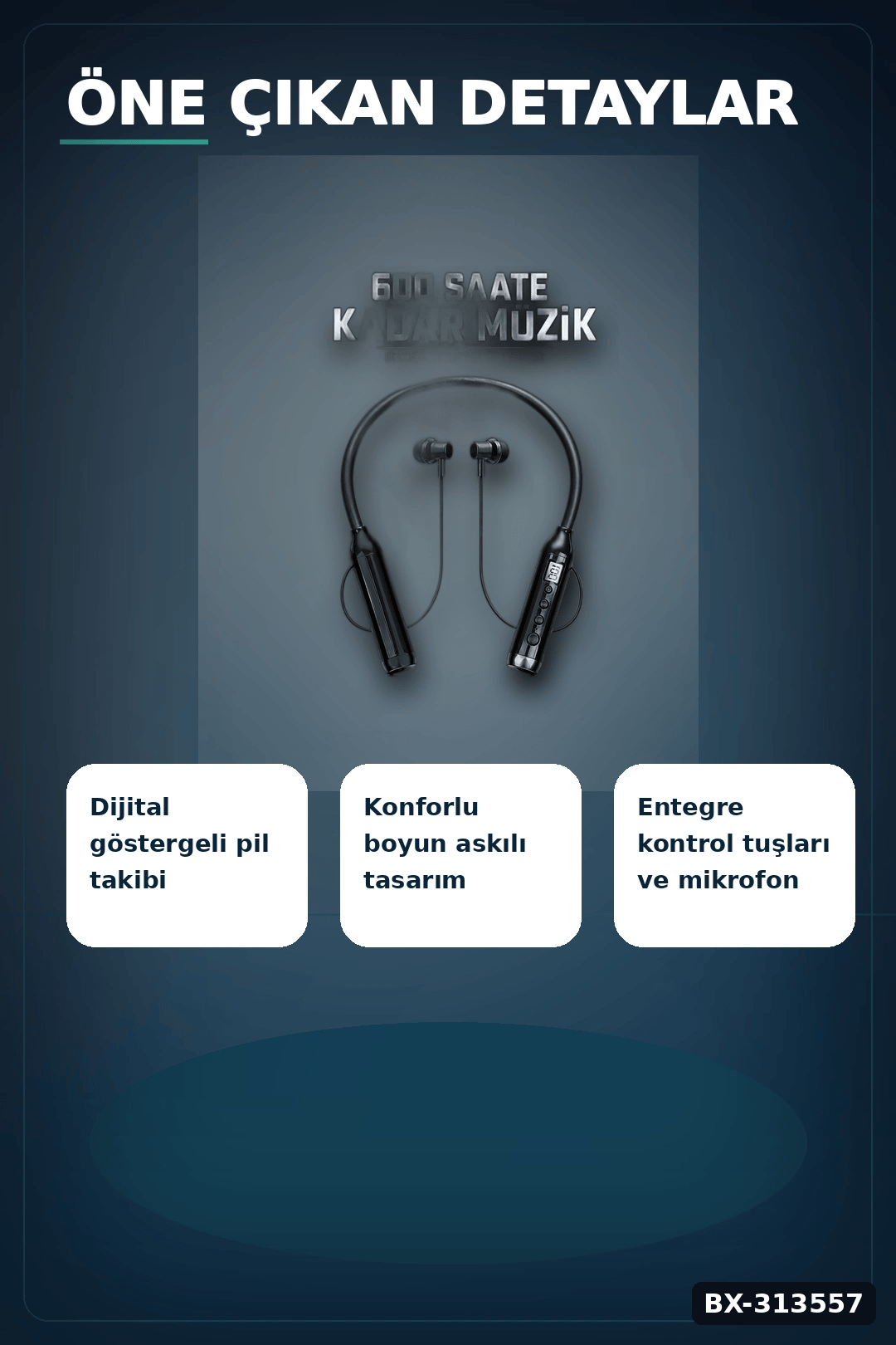 Bluetooth V4.0 Boyun Kulaklık 600 Saat Bekleme Dijital Göstergeli Çift Cihaz Bağlantılı BX-313557