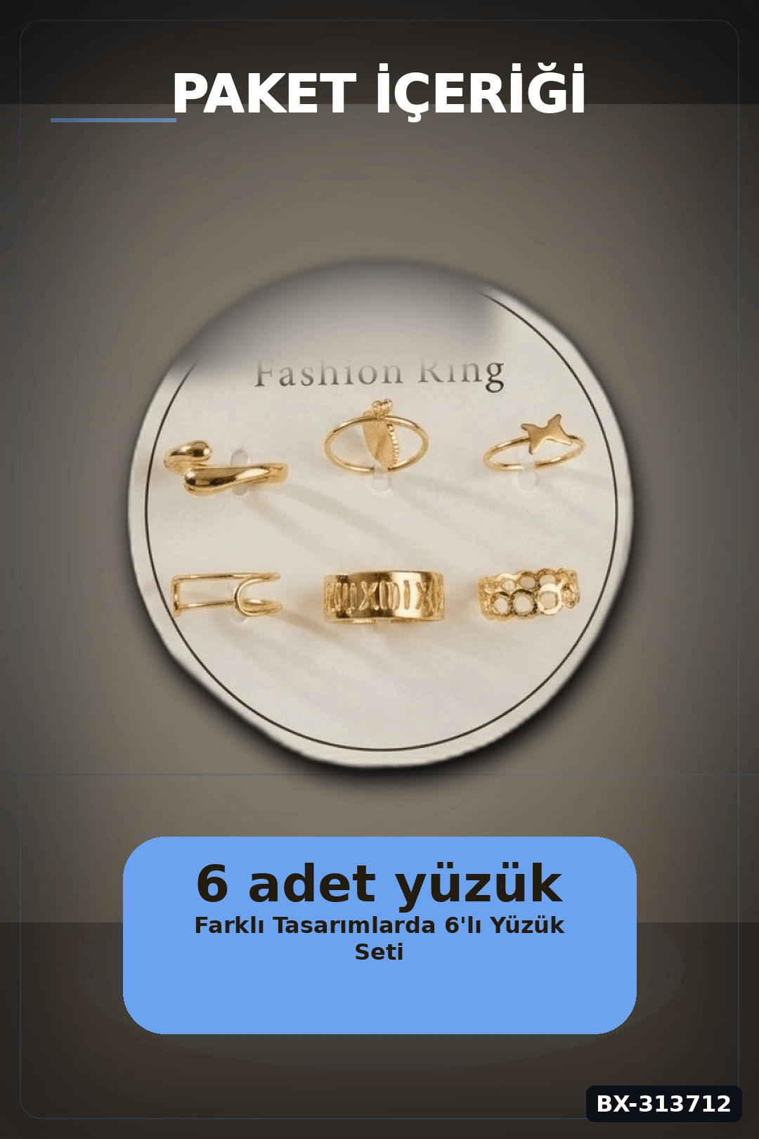 Bohem Desenli 6 Adet Pirinç Yüzük Seti - 7-8 Numara, Bayan Bijuteri Takı BX-313712