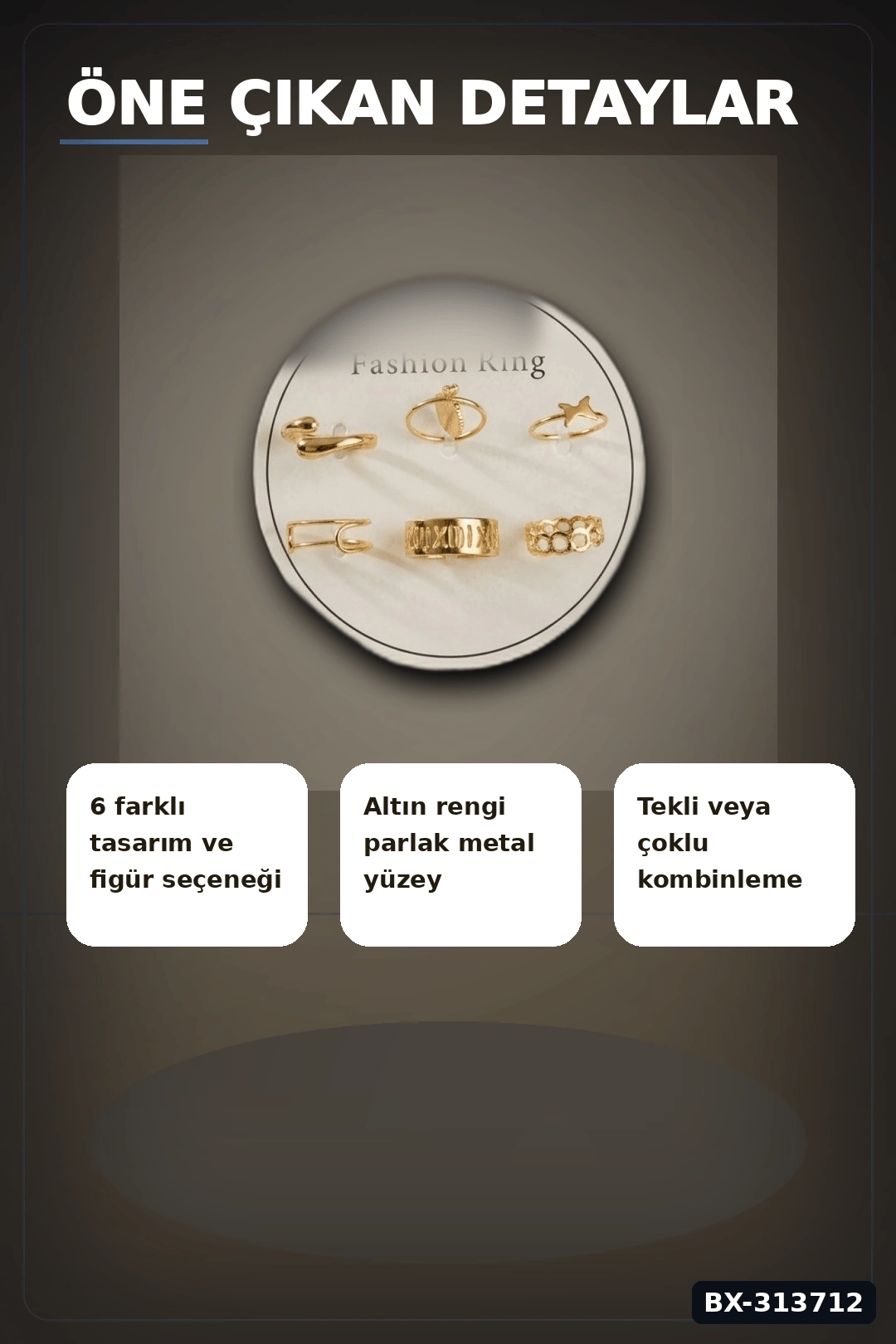 Bohem Desenli 6 Adet Pirinç Yüzük Seti - 7-8 Numara, Bayan Bijuteri Takı BX-313712