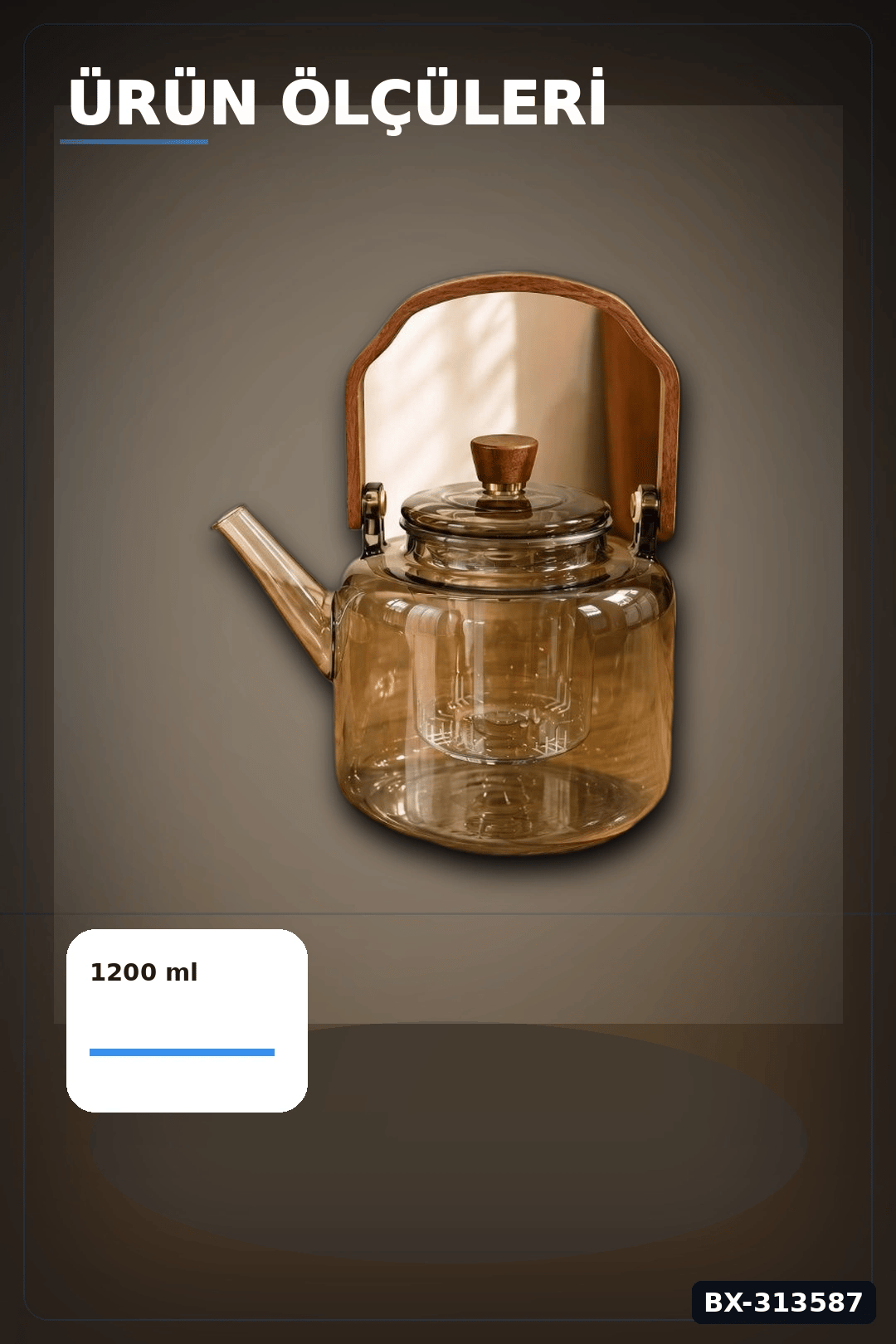 Borosilikat Cam Demlik 1200 Ml Akasya Saplı Süzgeçli Bulaşık Makinesinde Yıkanabilir BX-313587