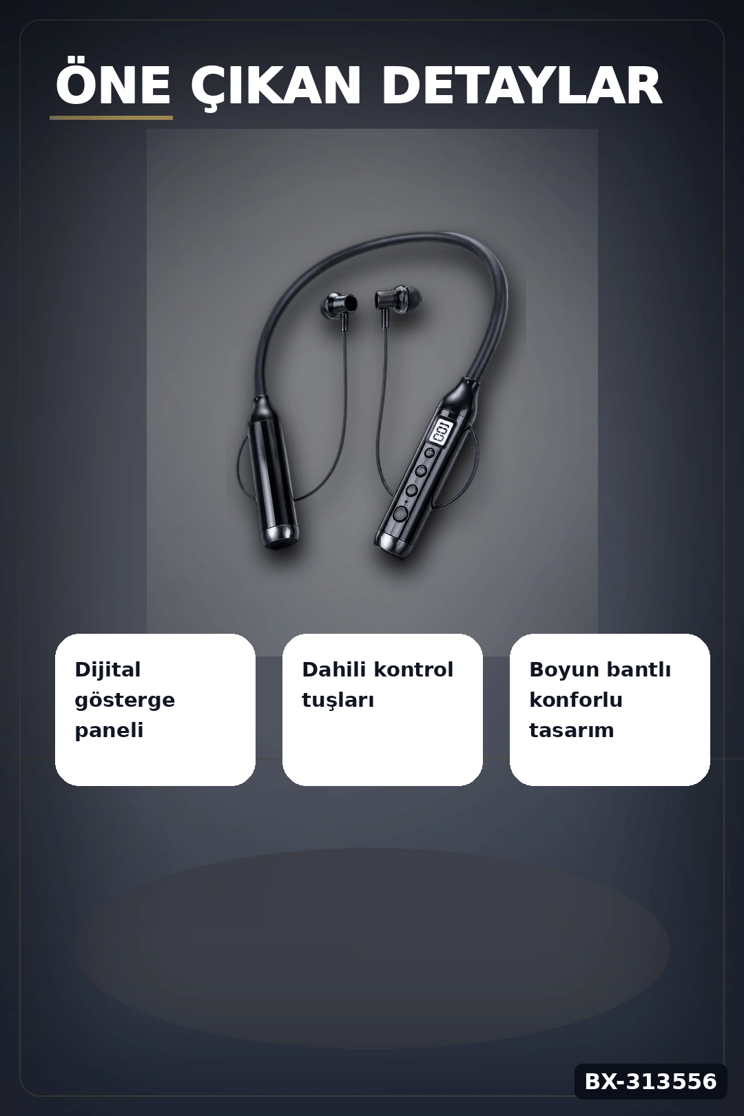 Boyun Bantlı 600 Saat Müzik Süreli Bluetooth V4.0 Kulaklık - Mikrofonlu Ses Kontrollü BX-313556