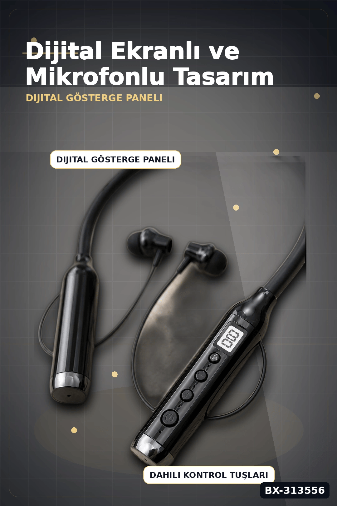 Boyun Bantlı 600 Saat Müzik Süreli Bluetooth V4.0 Kulaklık - Mikrofonlu Ses Kontrollü BX-313556