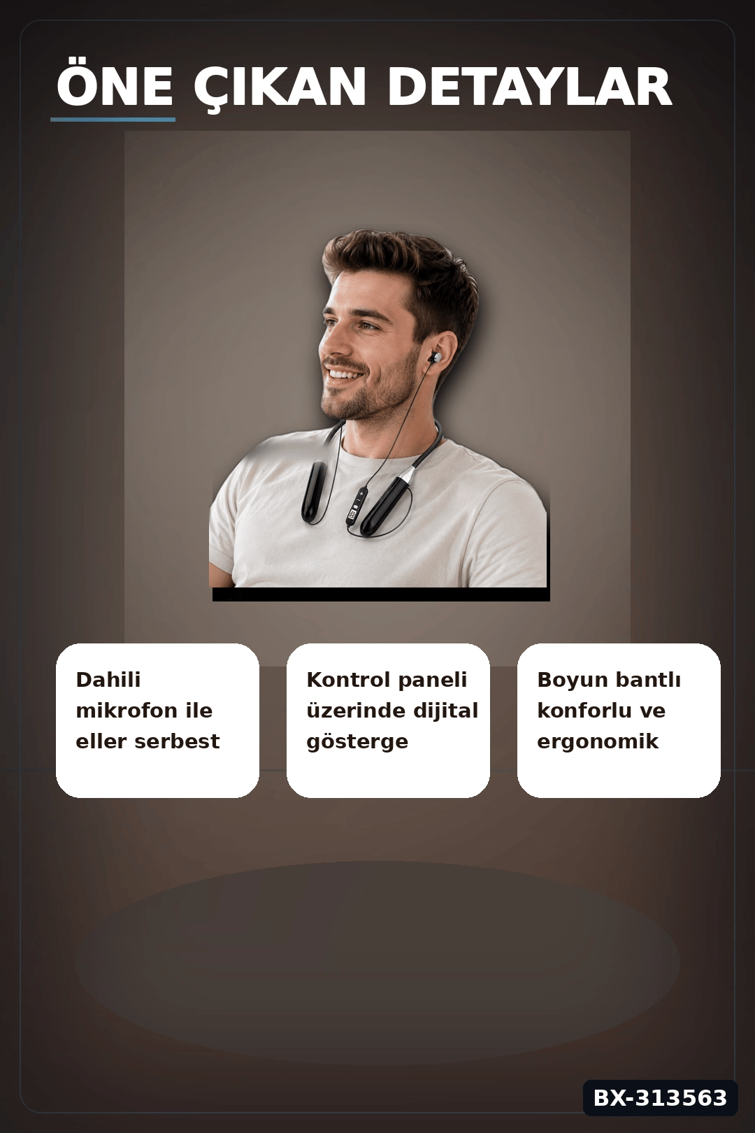 Boyun Bantli Bluetooth 5.0 Kulaklik Mikrofonlu Kablosuz Kulak Ici Muzik Ve Gorusme BX-313563