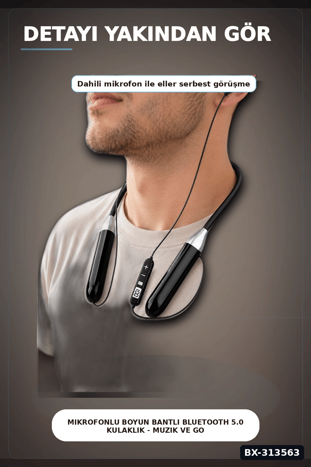 Boyun Bantli Bluetooth 5.0 Kulaklik Mikrofonlu Kablosuz Kulak Ici Muzik Ve Gorusme BX-313563