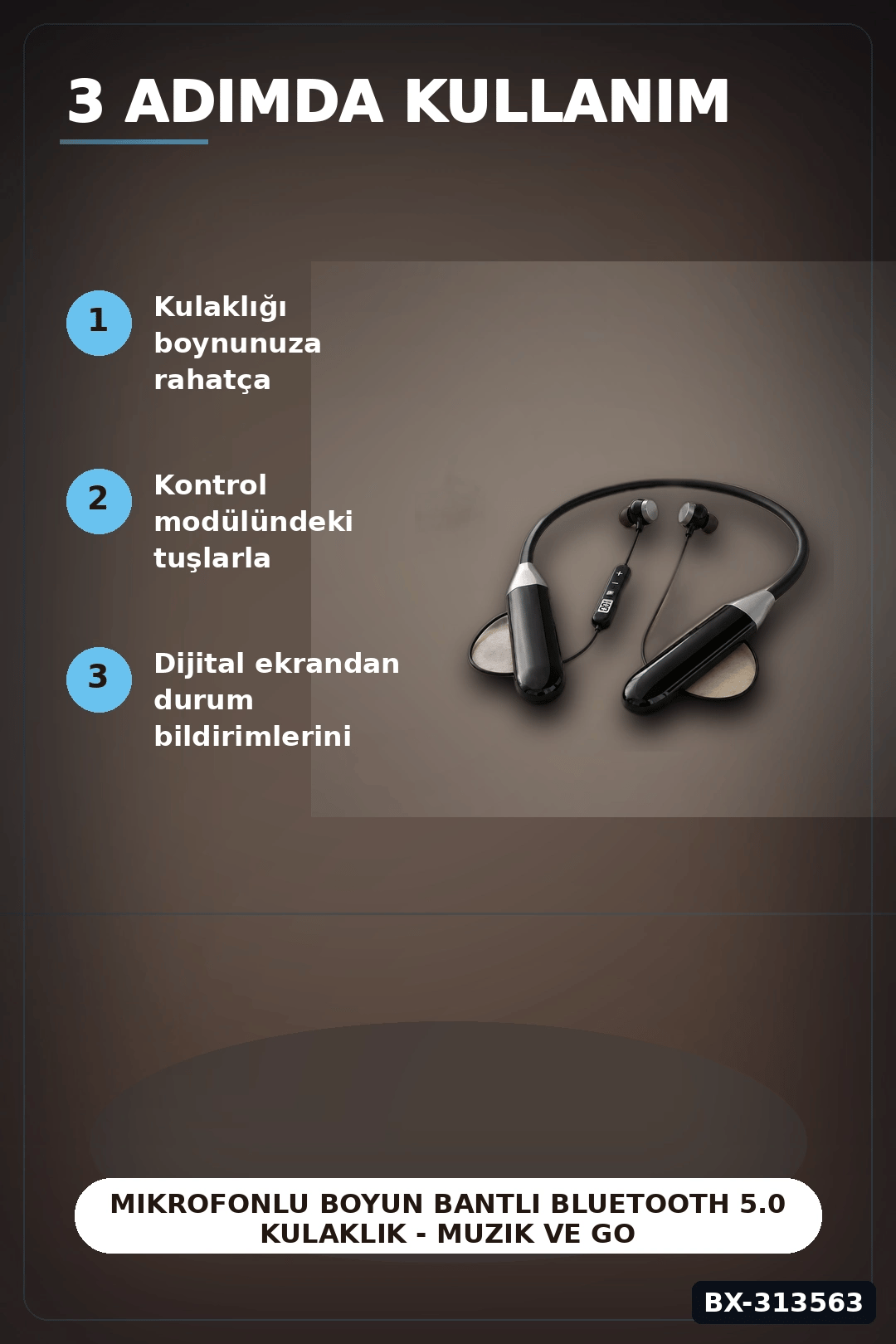 Boyun Bantli Bluetooth 5.0 Kulaklik Mikrofonlu Kablosuz Kulak Ici Muzik Ve Gorusme BX-313563