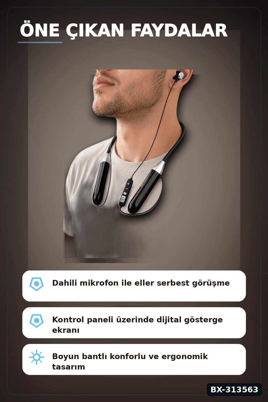 Boyun Bantli Bluetooth 5.0 Kulaklik Mikrofonlu Kablosuz Kulak Ici Muzik Ve Gorusme BX-313563