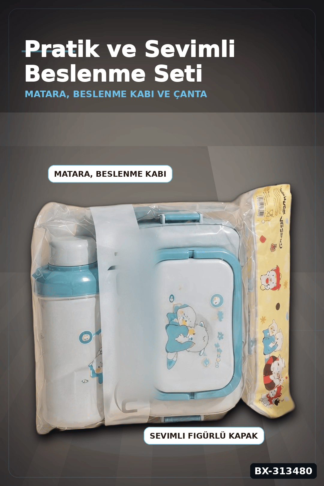 Bpa Icerikli Sızdırmaz Matara ve Beslenme Kabi Seti - 3 Parca, Cocuk Okul Cantasi Hediyesi BX-313480