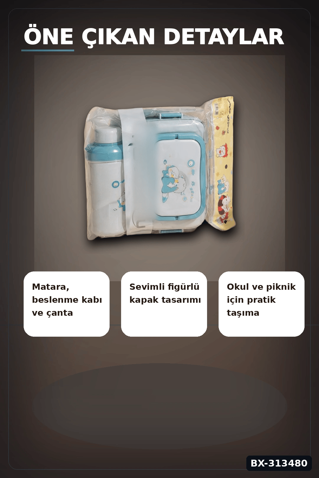 Bpa Icerikli Sızdırmaz Matara ve Beslenme Kabi Seti - 3 Parca, Cocuk Okul Cantasi Hediyesi BX-313480