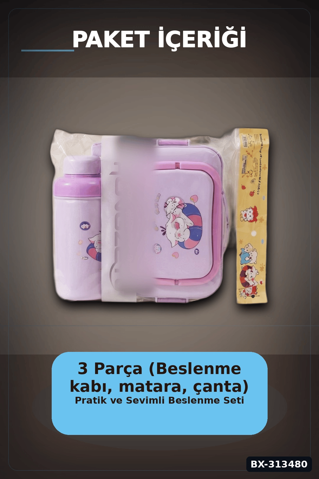 Bpa Icerikli Sızdırmaz Matara ve Beslenme Kabi Seti - 3 Parca, Cocuk Okul Cantasi Hediyesi BX-313480