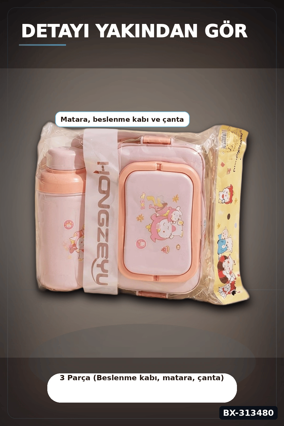 Bpa Icerikli Sızdırmaz Matara ve Beslenme Kabi Seti - 3 Parca, Cocuk Okul Cantasi Hediyesi BX-313480