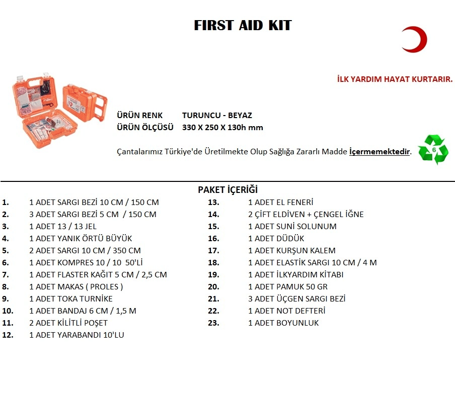 Büyük Boy İlk Yardım Seti First Aid Kit Bx40