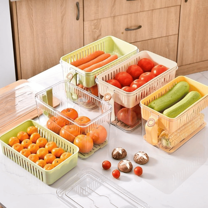 Buzdolabı Saklama Kabı - Süzgeçli Organizer - Vakum Mühürlü Kapak