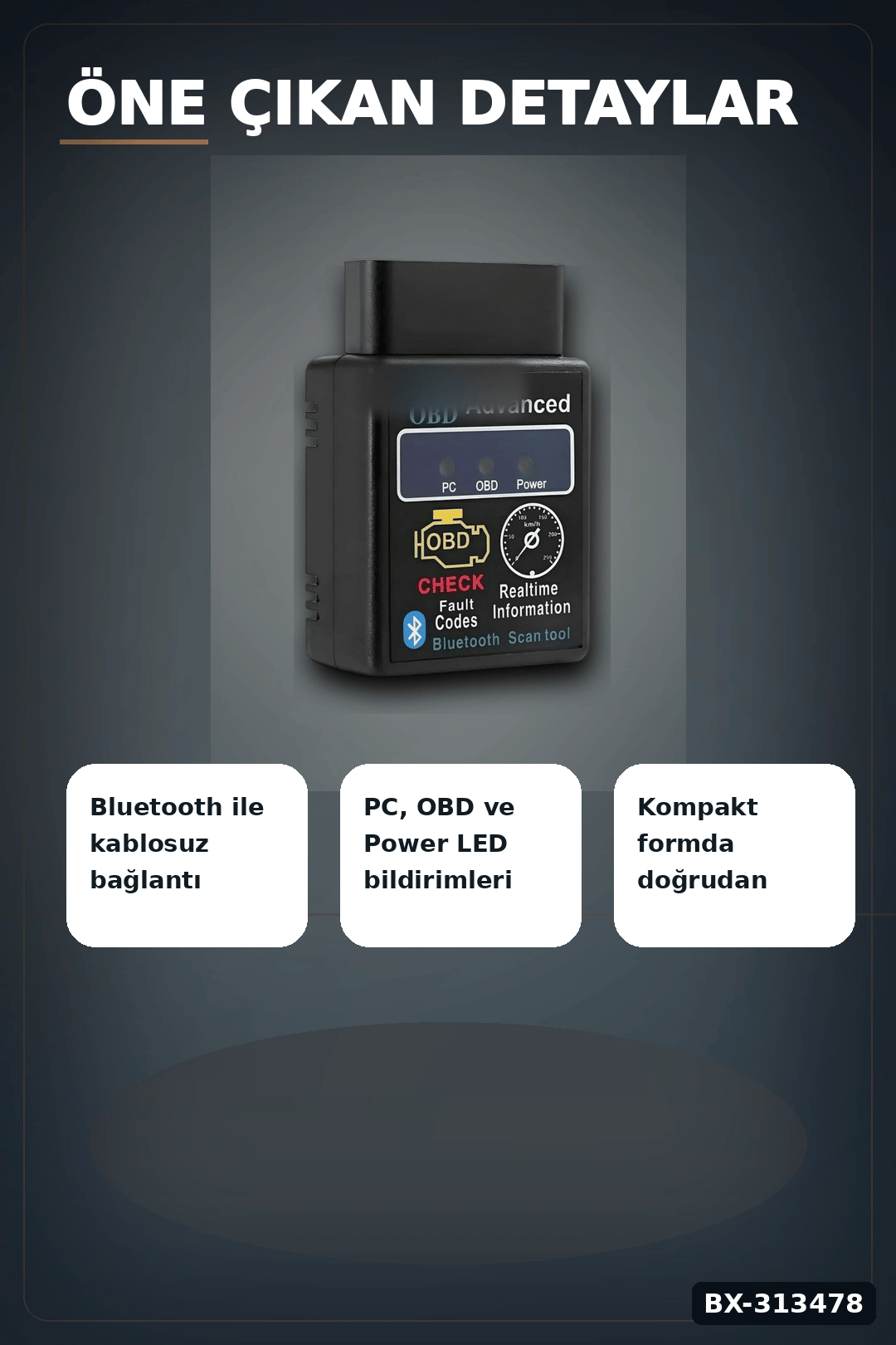 Bx40 OBD2 Bluetooth Araç Arıza Tespit Cihazı, Check Engine Sıfırlama, Scanner 1 Adet BX-313478