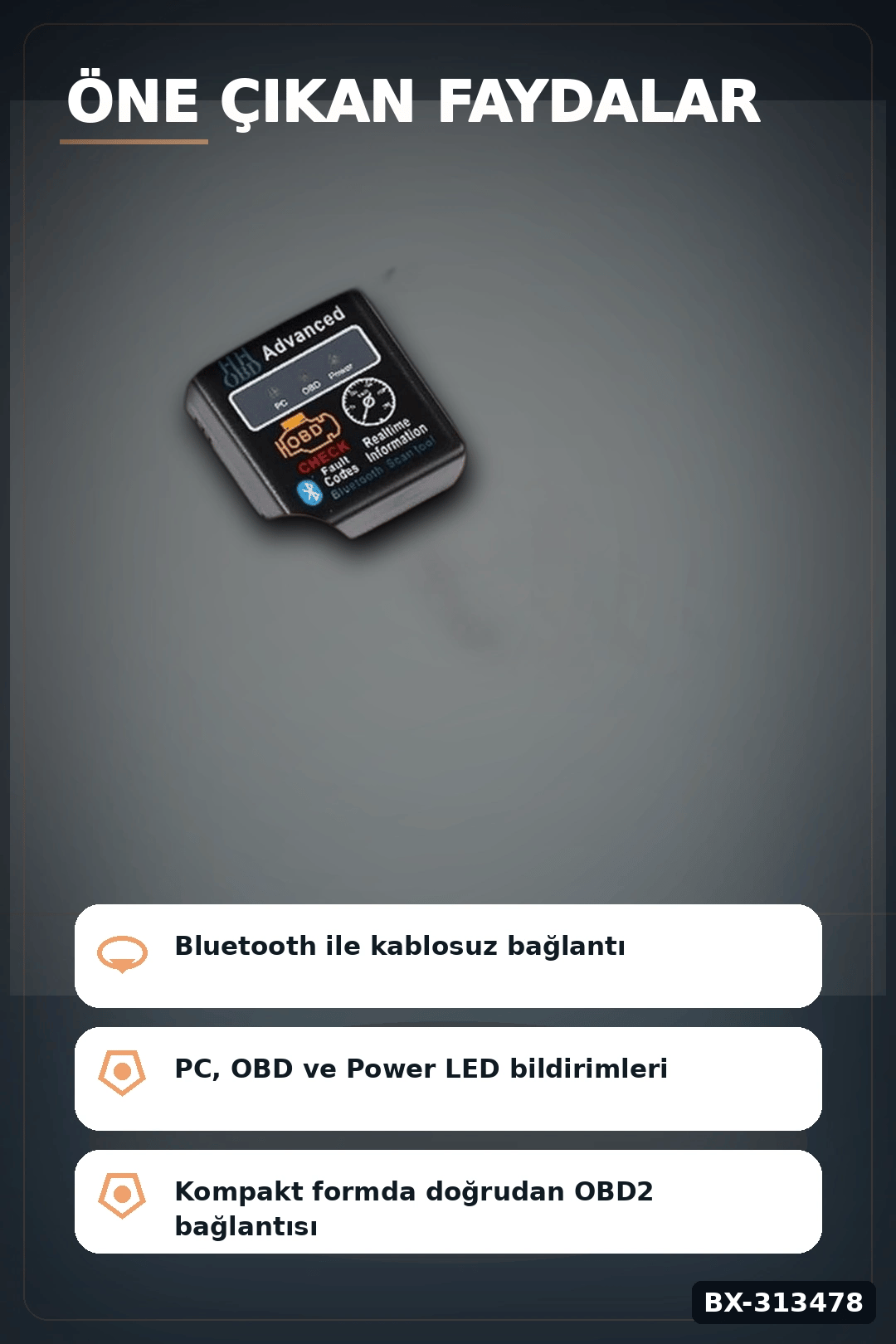 Bx40 OBD2 Bluetooth Araç Arıza Tespit Cihazı, Check Engine Sıfırlama, Scanner 1 Adet BX-313478