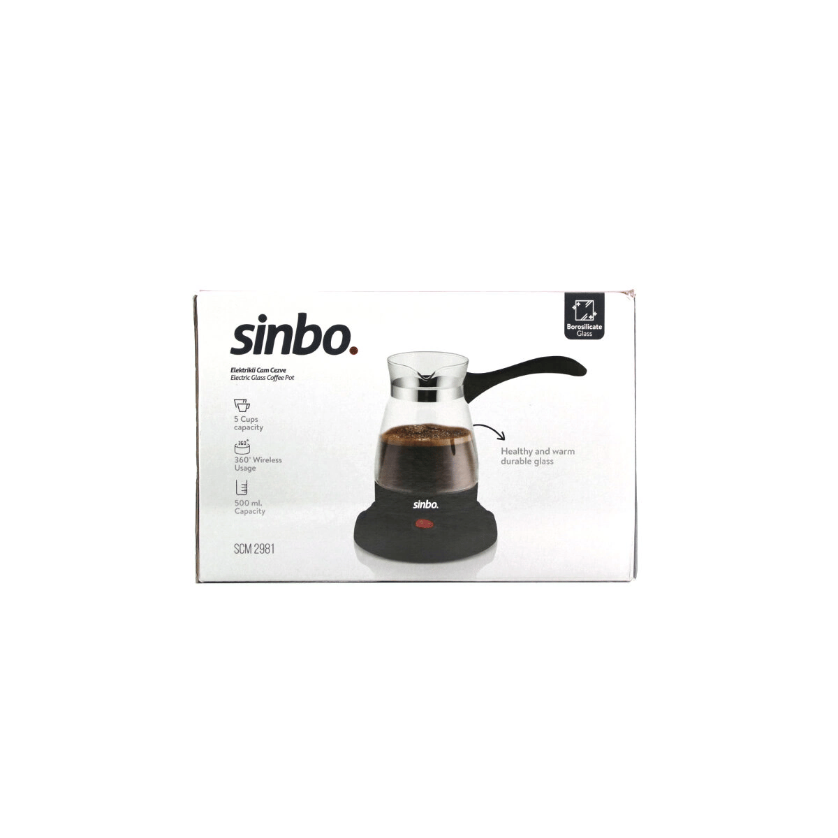Cam Elektrikli Cezve Türk Kahve Makinesi - 5fincan=500ml Kablosuz Kullanım- 360°döner 600w Scm-2981 Bx40