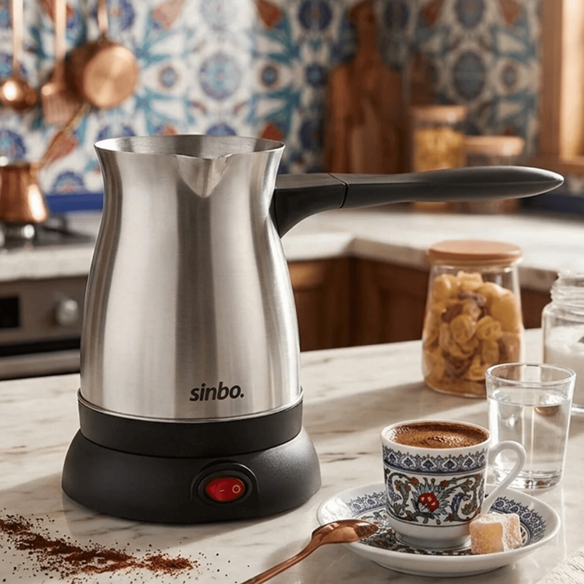 Çelik Elektrikli Cezve Türk Kahve Makinesi - 6fincan=500ml 360° Kablosuz Kullanım Katlanır Kulp Scm-9038 Bx40