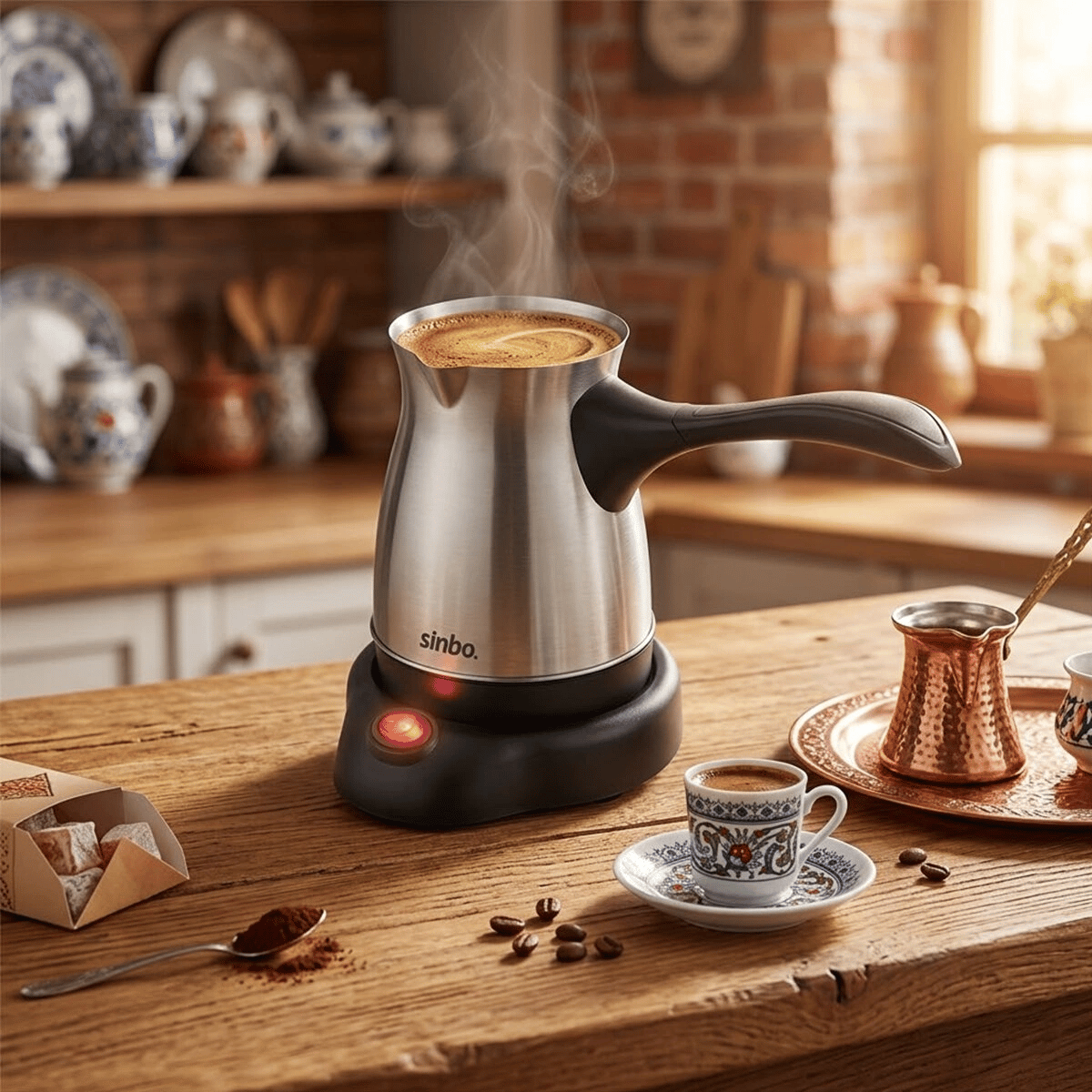 Çelik Elektrikli Cezve Türk Kahve Makinesi - 6fincan=500ml 360° Kablosuz Kullanım Katlanır Kulp 600w Scm-9039 Bx40