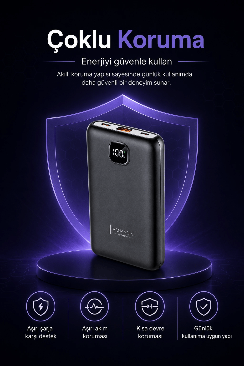 Cep Telefonu Uyumlu 10000 mAh Dijital Göstergeli Hızlı Şarj Powerbank