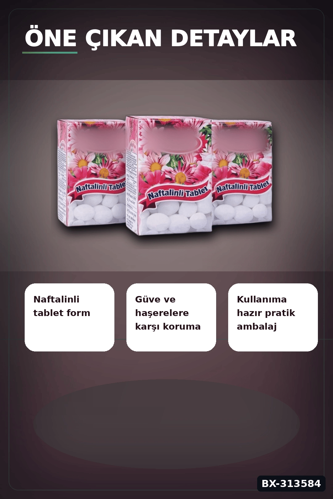 Çiçek Desenli Kutuda 6 Adet Naftalinli Tablet Güve Kovucu Dolap Çekmece Koruyucu BX-313584