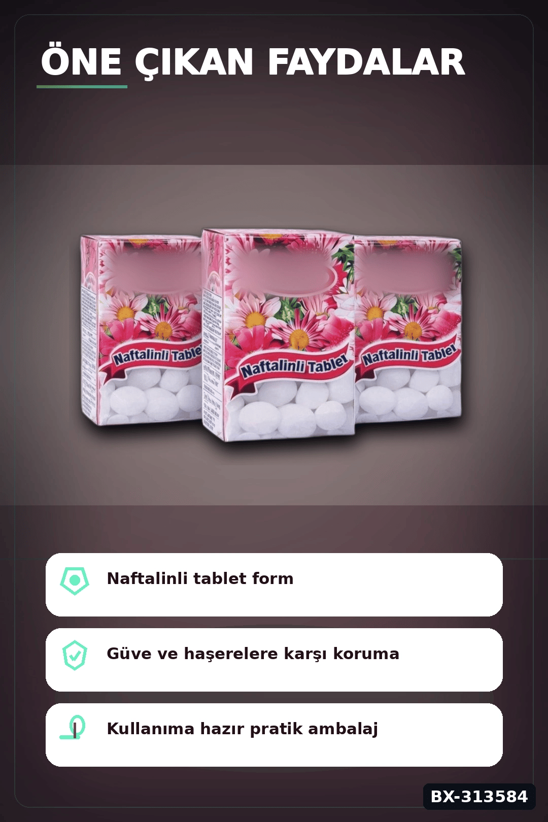 Çiçek Desenli Kutuda 6 Adet Naftalinli Tablet Güve Kovucu Dolap Çekmece Koruyucu BX-313584