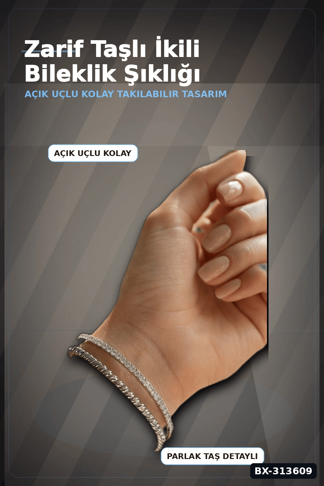 Çiçek Mühürlü 20 cm Gümüş Dorika Bileklik - Zirkon Taşlı Kadın Pirinç Takısı BX-313609