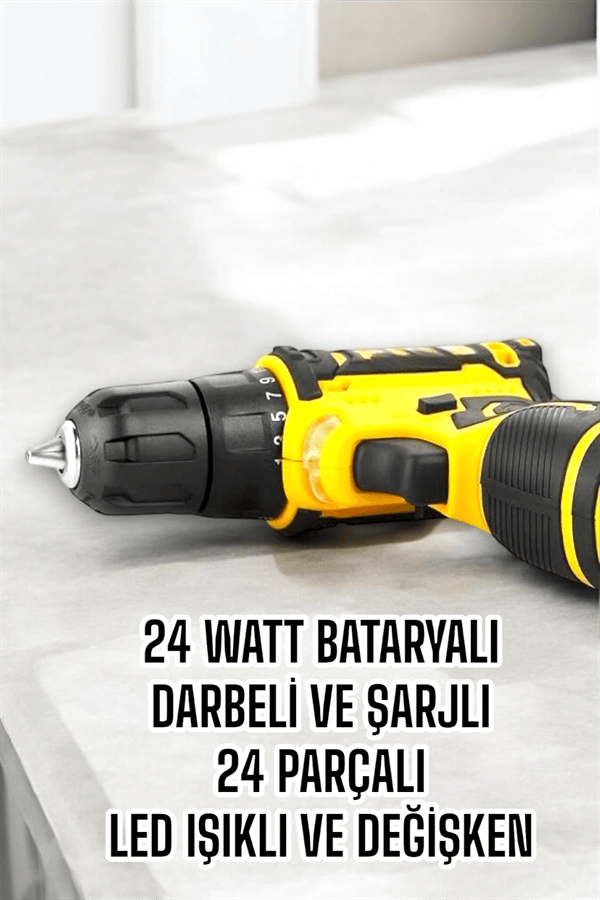 Çift Bataryalı Metal Dişli Darbeli Şarjlı Matkap Seti 24W Güç ve 24 Parça Aksesuar