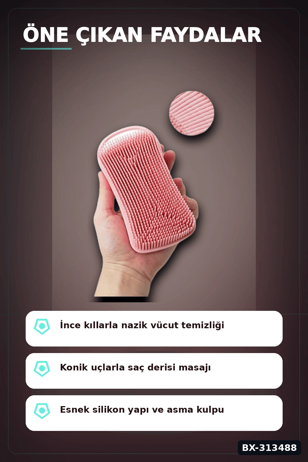 Çift Taraflı Silikon Banyo Masaj Fırçası - Saç Derisi Yatıştırıcı Taraklı 1 Adet BX-313488