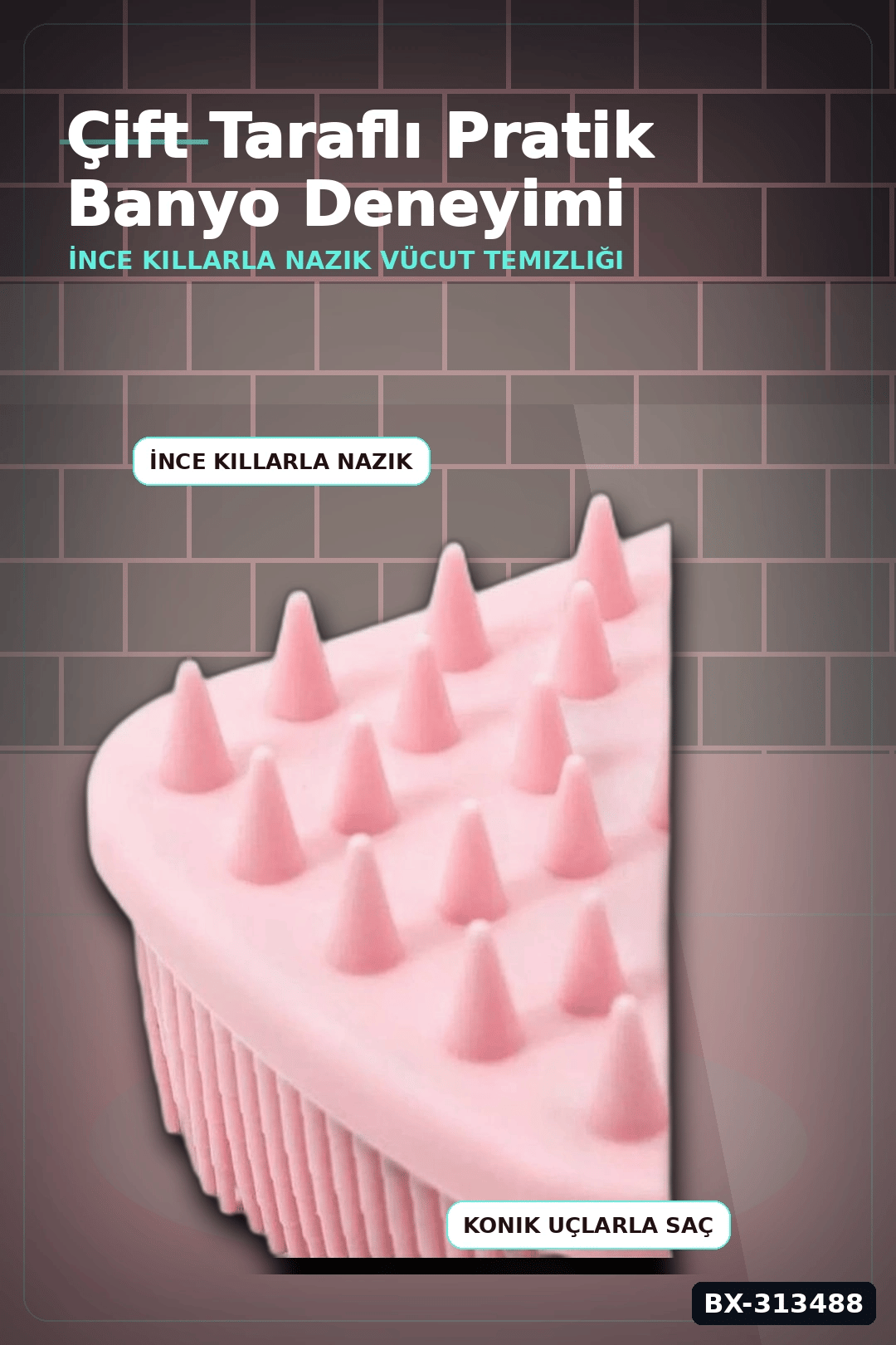 Çift Taraflı Silikon Banyo Masaj Fırçası - Saç Derisi Yatıştırıcı Taraklı 1 Adet BX-313488