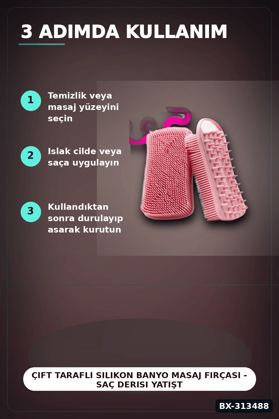 Çift Taraflı Silikon Banyo Masaj Fırçası - Saç Derisi Yatıştırıcı Taraklı 1 Adet BX-313488