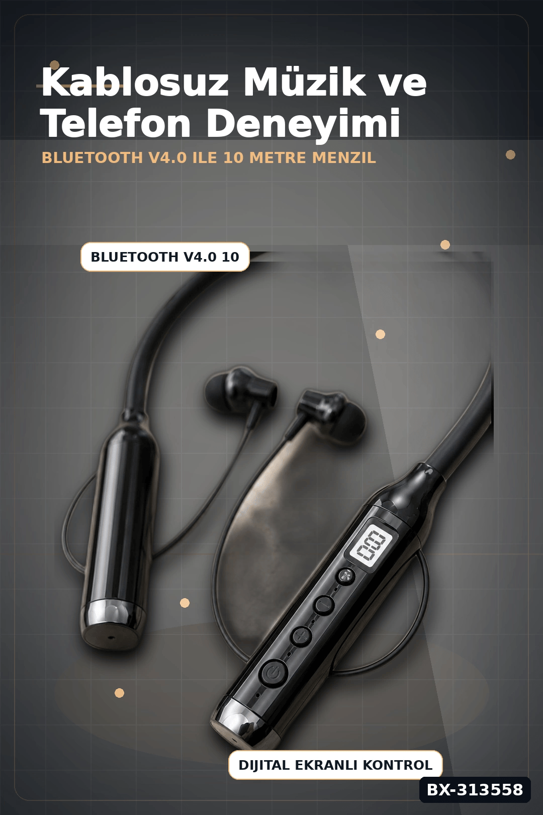 Çift Telefon Bağlantılı Titreşimli Bluetooth Boyun Kulaklığı 10m Menzil Mikrofonlu BX-313558