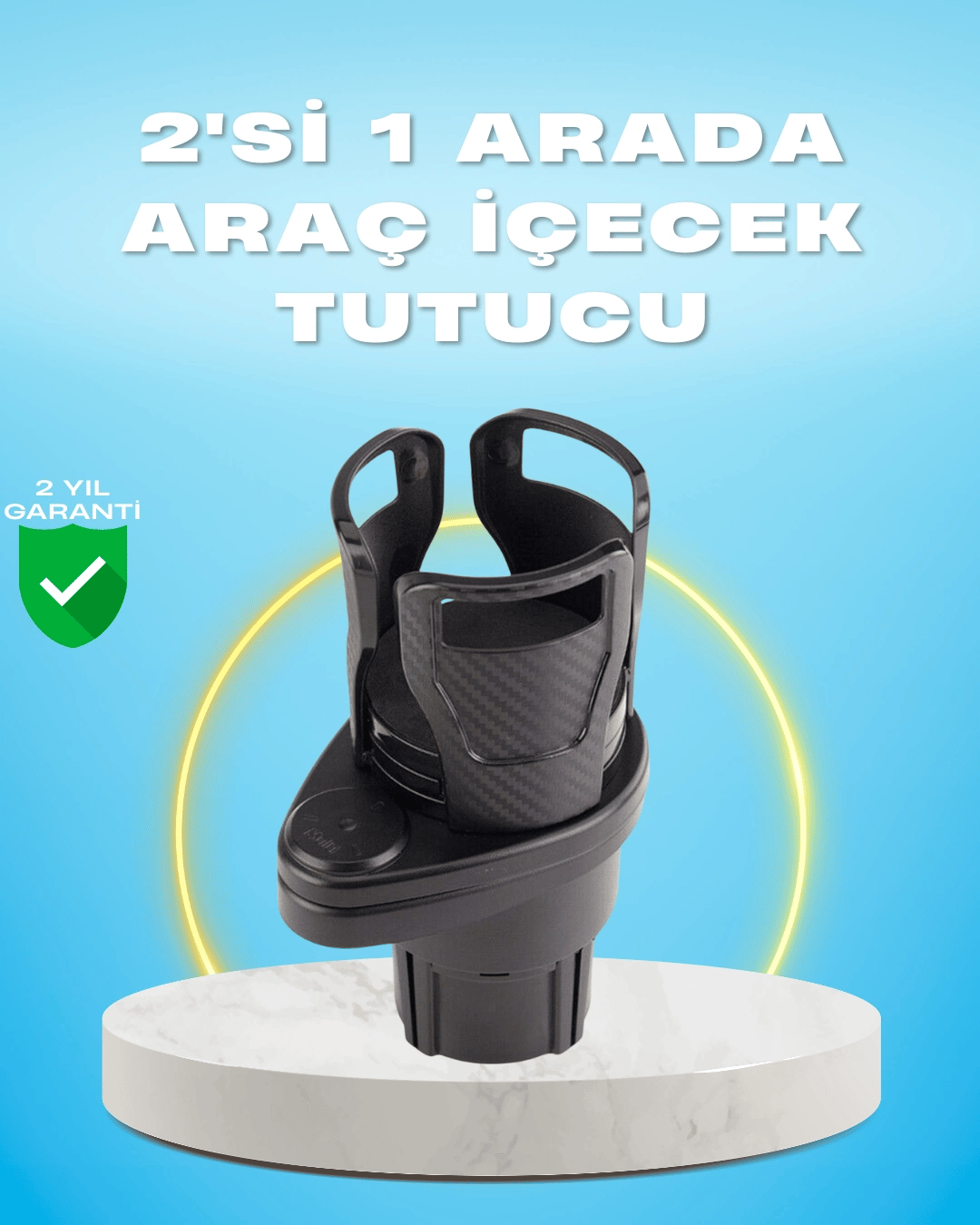 Çiftli Araba Bardak Tutucu Karbon Fiber Görünümlü 360° Ayarlı