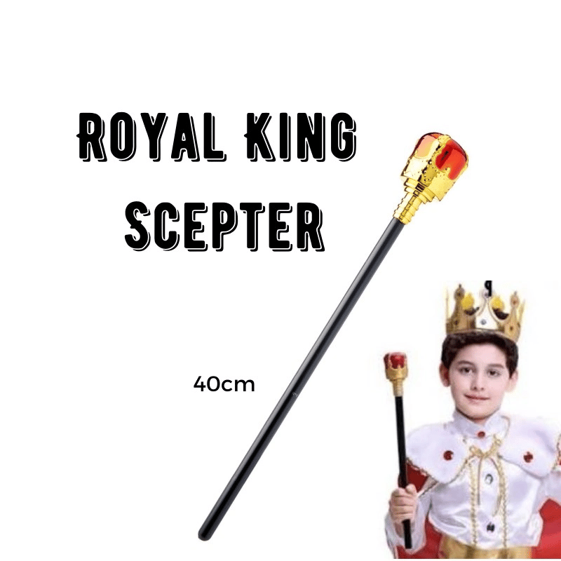 Çocuk Boy Altın Renk Kral Tacı Ve Kırmızı Topuzlu Kral Asası Bx40