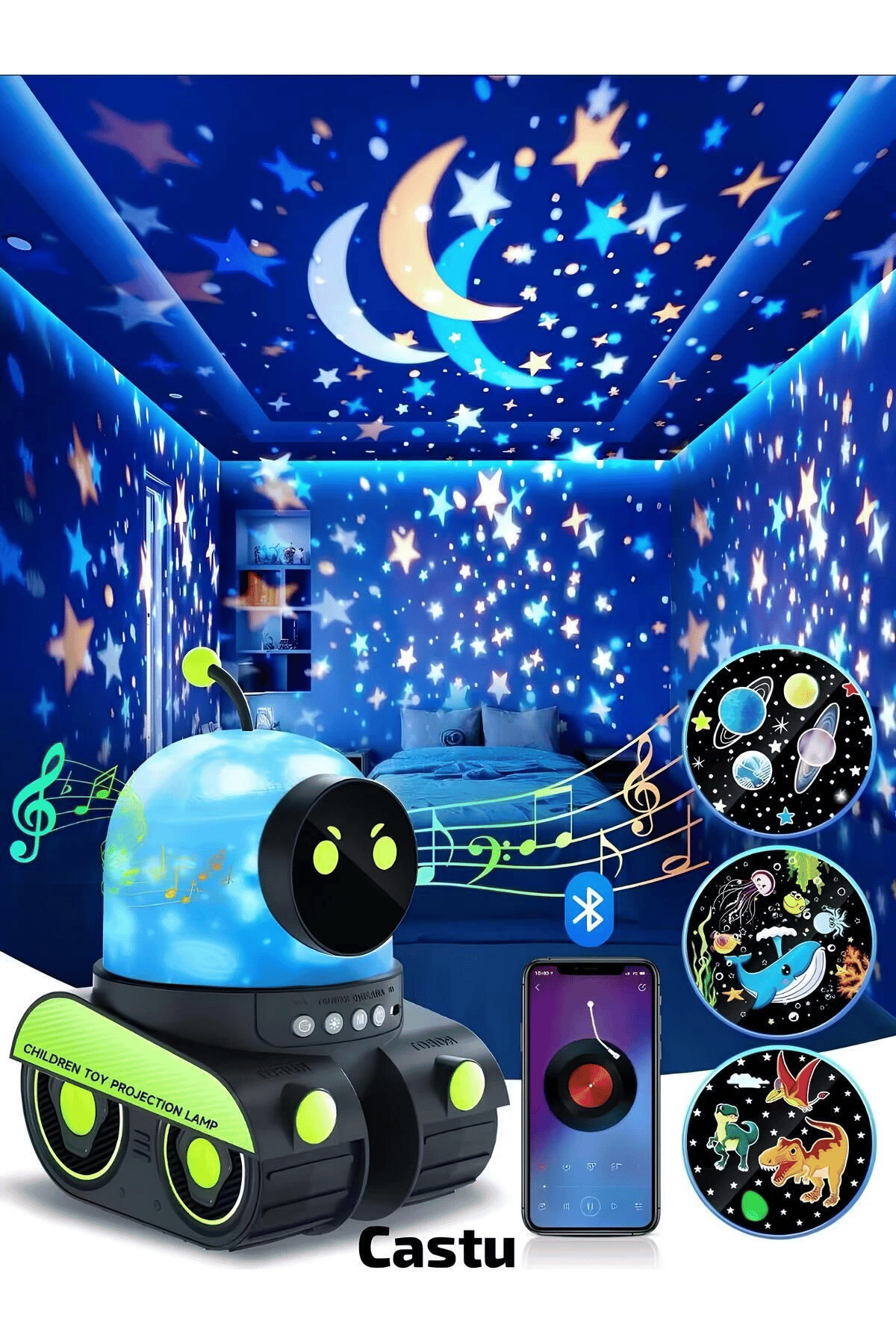 ÇOCUKLAR İÇİN EĞİTİCİ VE EĞLENCELİ ROBOT TEMALI PROJEKTÖR GECE LAMBASI