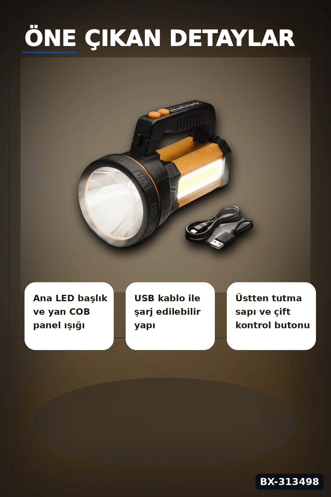 Çok Modlu 800W Acil Durum El Feneri - 800m Menzilli - Kamp Ve Doğa Aktiviteleri İçin BX-313498