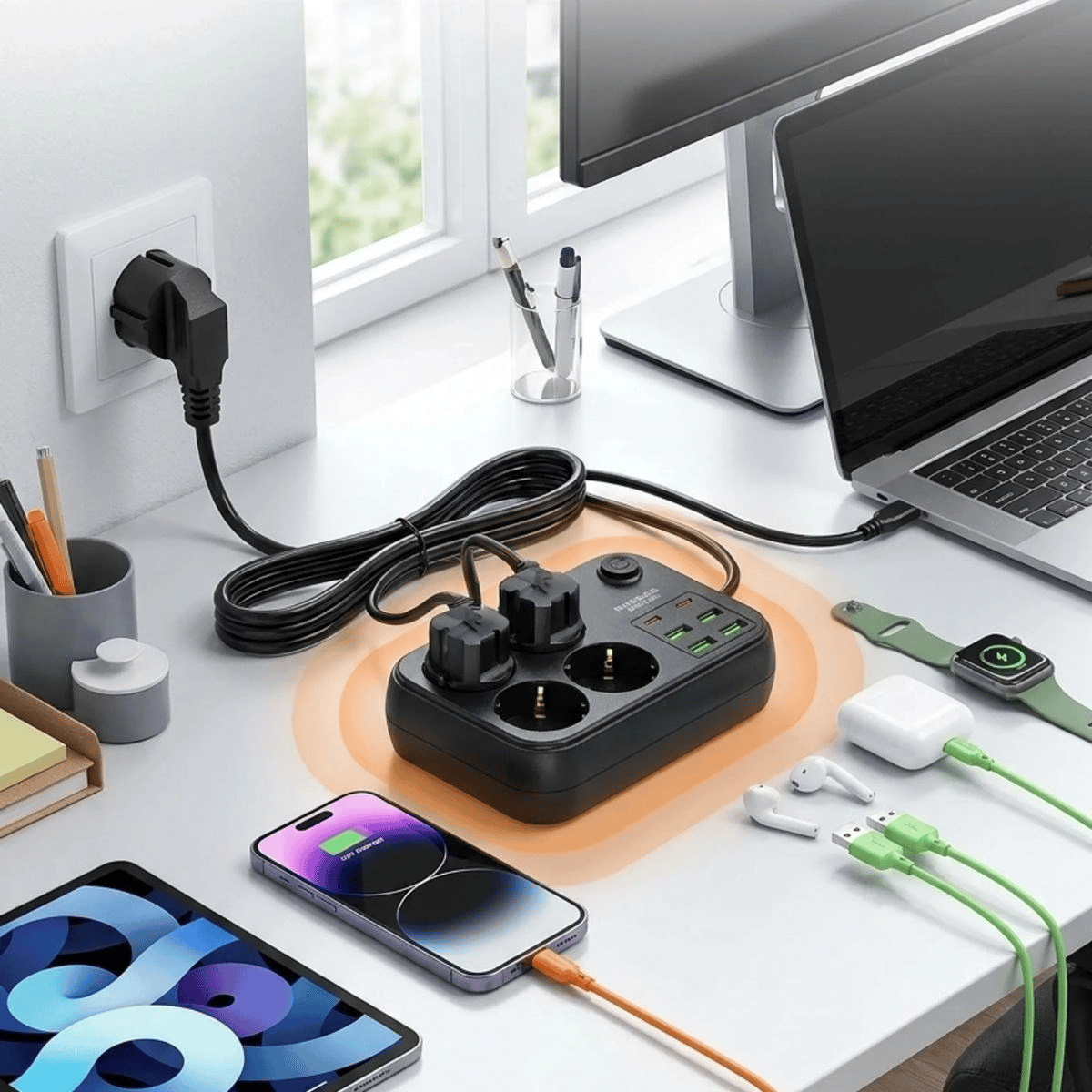 Çoklu Priz Uzatma Kablosu 4 Soket + 4 Usb + 2 Type-c – Termal Akım Korumalı, Isıya Dayanıklı, Çocuk Korumalı Güvenli Priz 100-250v Bx40