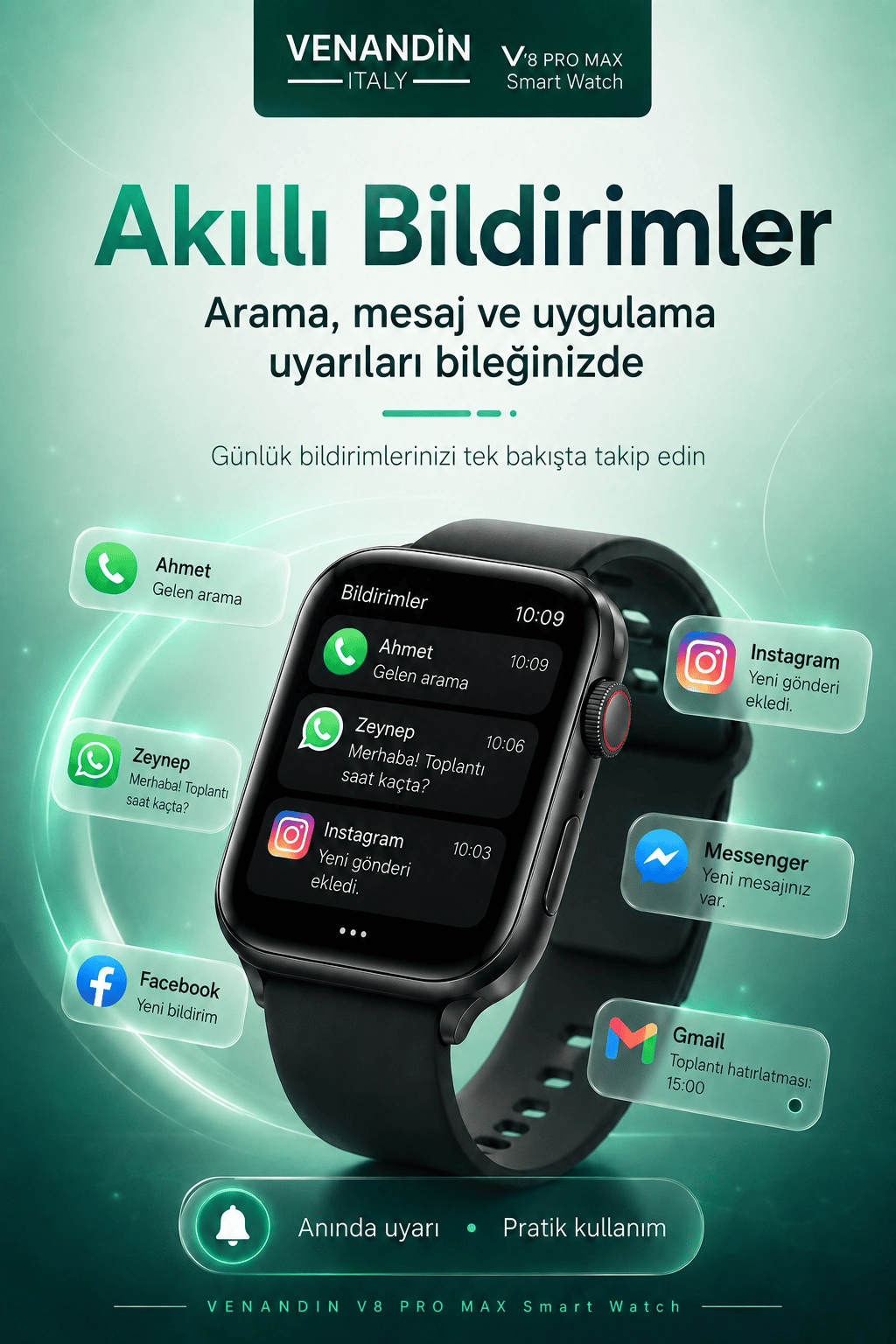 Çoklu Uygulama Destekli Bluetooth Akıllı Saat Dokunmatik Ekranlı Bildirim Özellikli