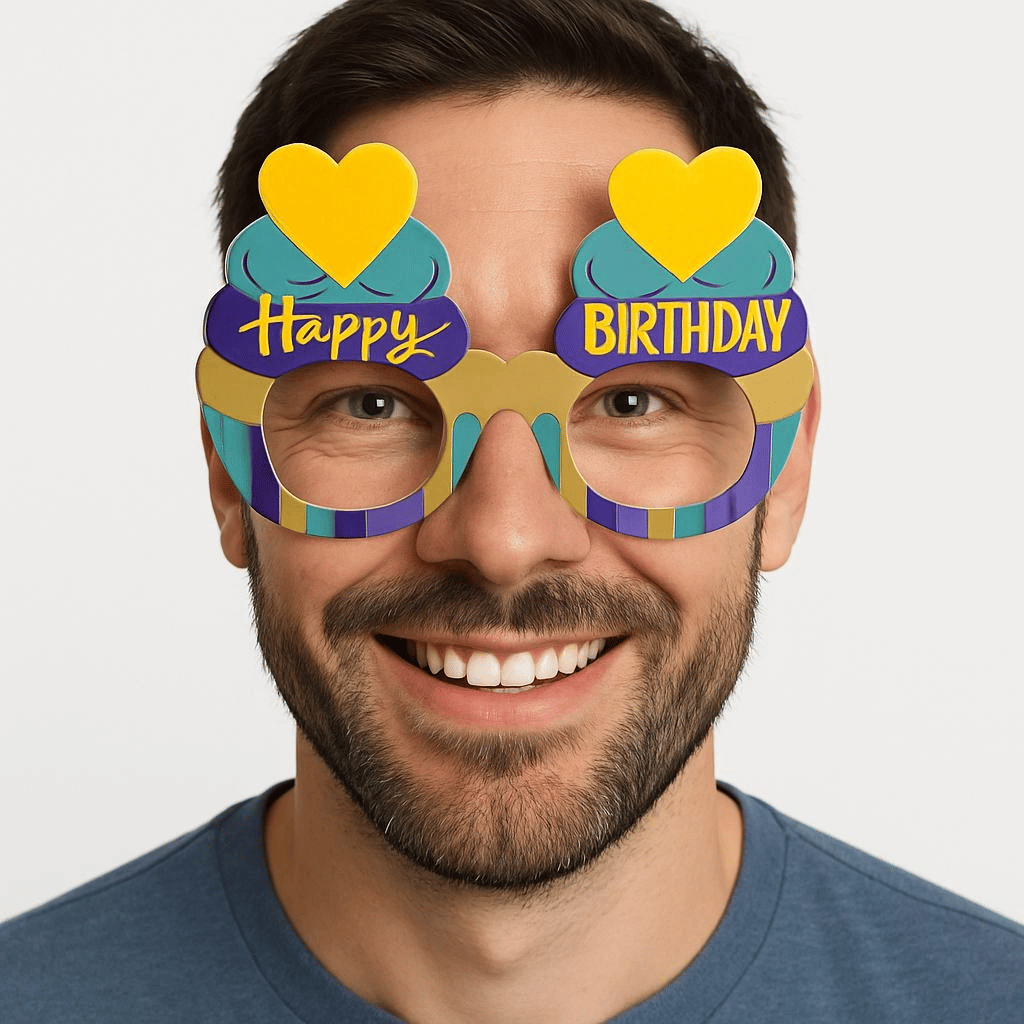 Cupcake Temalı Doğum Günü Renkli Karton Happy Birthday Gözlüğü 6 Adet Bx40