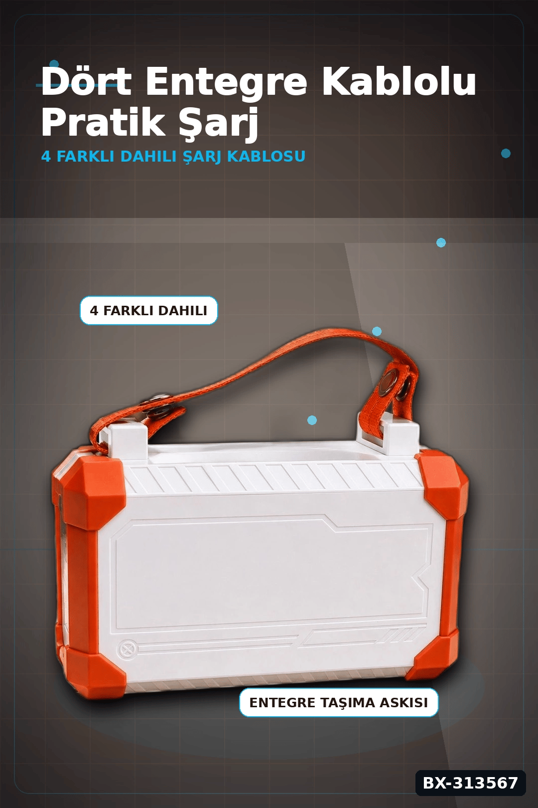 Dahili Kablolu 60000mAh Powerbank 22.5W Hızlı Şarj Type-C USB Çıkışlı Dijital Göstergeli BX-313567