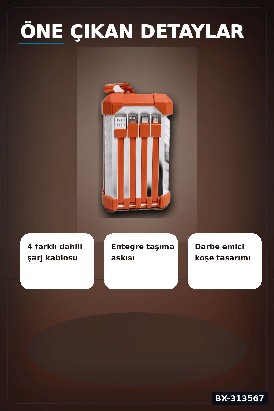 Dahili Kablolu 60000mAh Powerbank 22.5W Hızlı Şarj Type-C USB Çıkışlı Dijital Göstergeli BX-313567